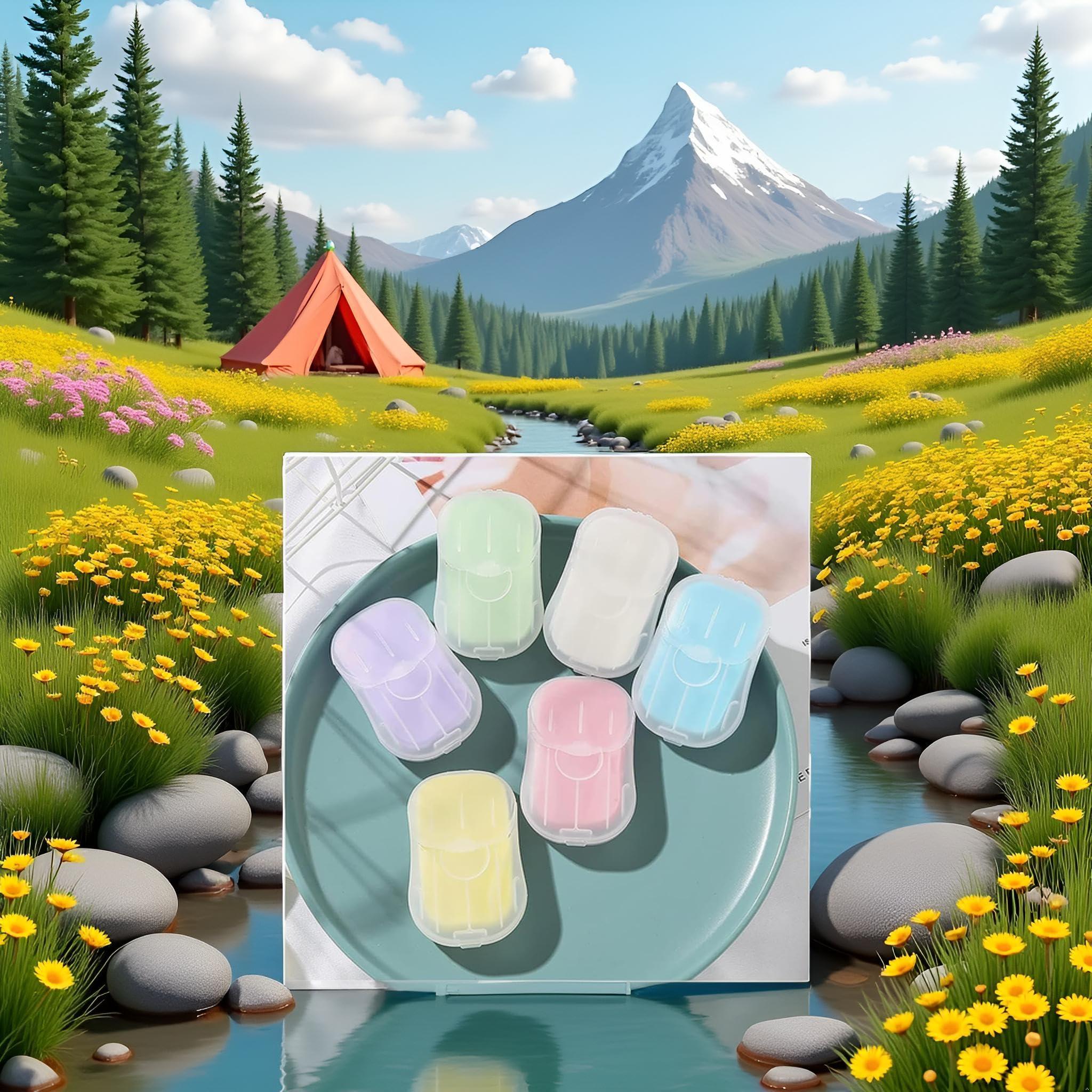 Sluswallow 50Pcs Blue Portable Soap Sheets,Water Soluble Hand Washing Bath Scented Paper Camping Soap and Shampoo for Outdoor,Camping Hiking Mini Portable Travel Paper Sheets Disposable Personal Care - Image 4