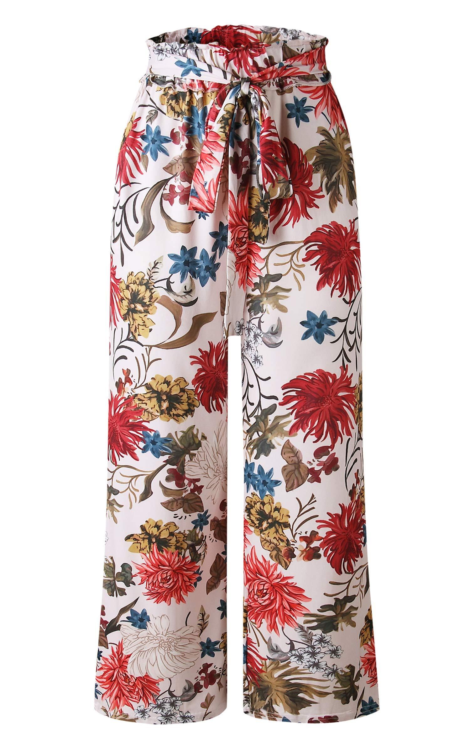 ECOWISH Wide Leg Pants for Women Summer 2025 Palazzo Tropical Floral Casual High Waist Flared Trousers with Pockets - Image 5