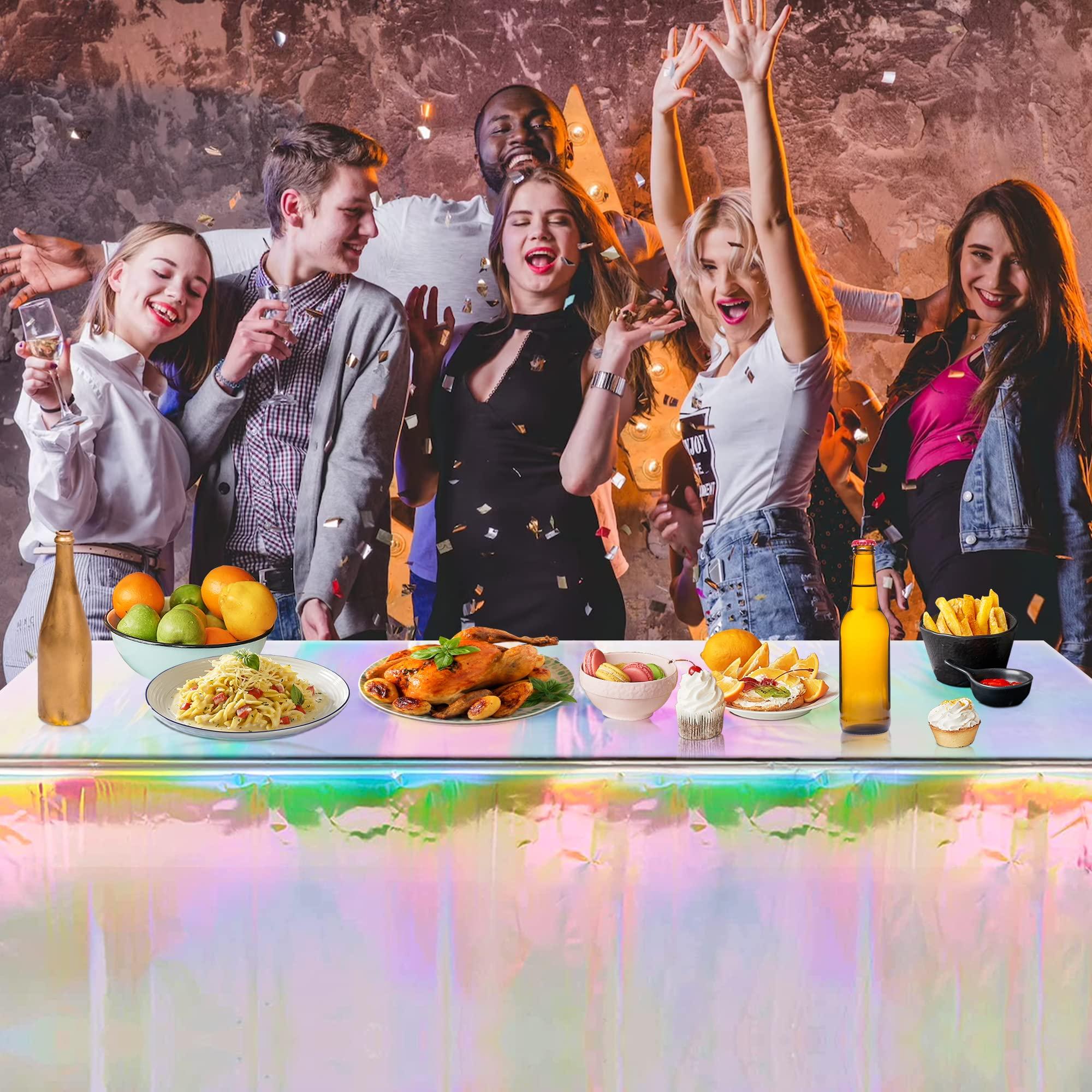 OHOME 4 Pack Iridescence Plastic Tablecloths Disposable Galentines Day Decorations Rectangle Table Covers Birthday Disco Bachelorette Bridal Wedding Rainbow Iridescent Party Decorations 54" x 108" - Image 7