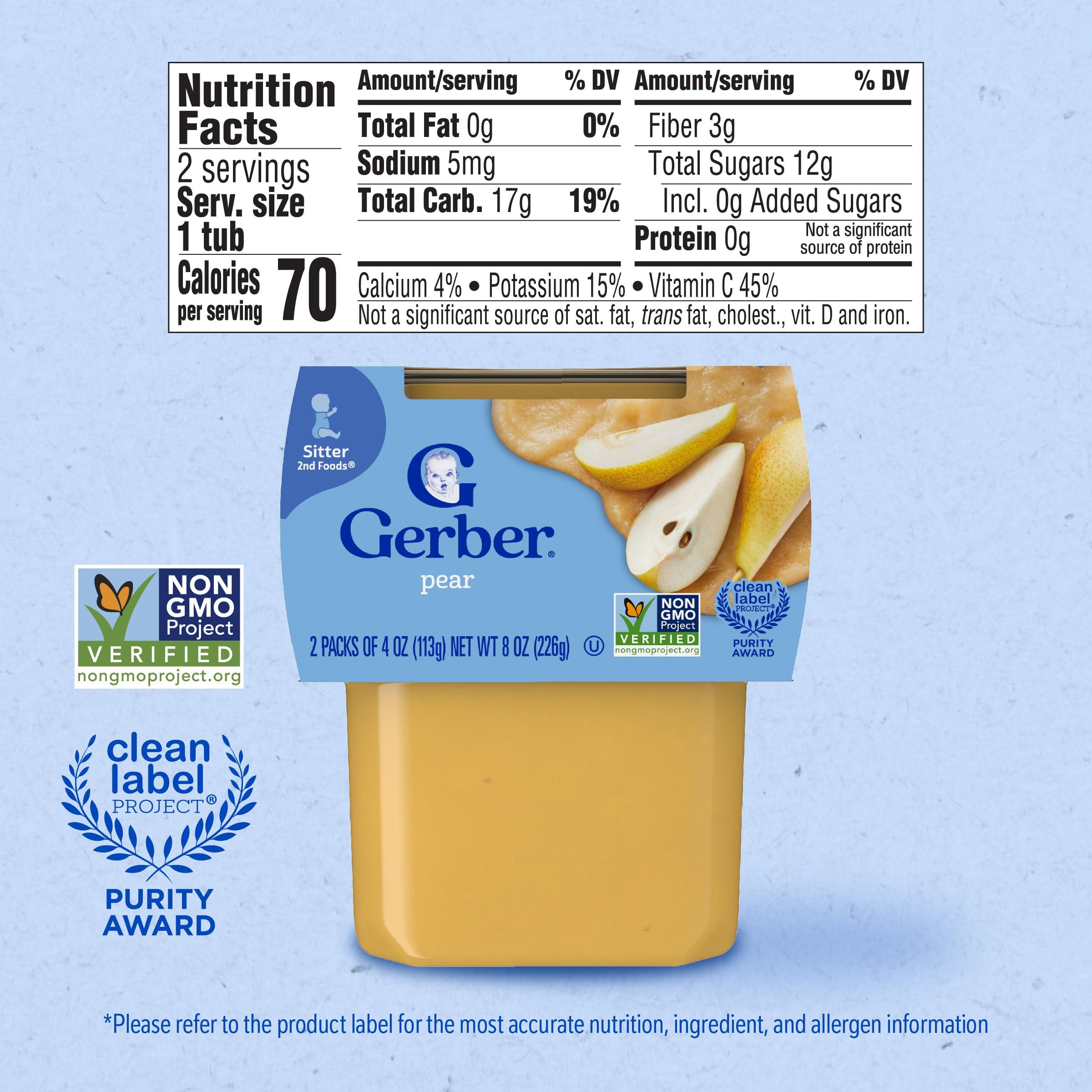 Gerber 2nd Food Baby Food Pear Puree, Natural & Non-GMO, 4 Ounce Tubs, 2-Pack (Pack of 8) - Image 2