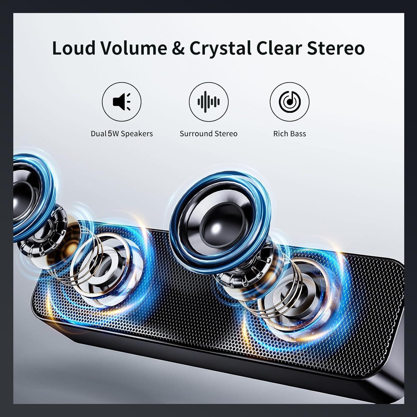 USB Computer Speakers,Pc Speakers for Desktop,Stereo Sound & Enhanced Bass with 3.5mm Aux-in, TF Card Port, Bluetooth Speaker,USB Powered Speakers for Desktop Monitor, PC, Laptop, Tablets - Image 4