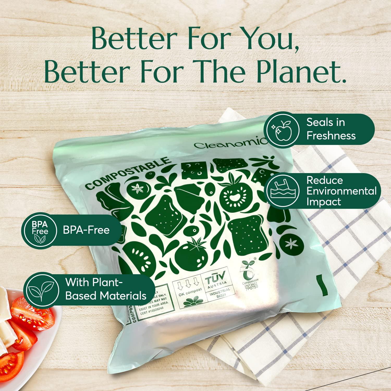 Cleanomic Compostable* Sandwich Size Food Storage Bags (25 Eco Zip) Freezer and Leak Proof, Also Available Gallon, Quart and Snack Size Bags - Image 5