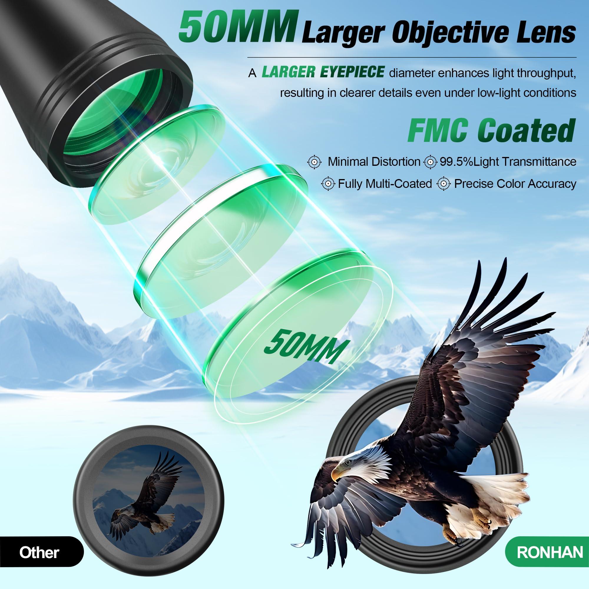 RONHAN Binoculars for Adults High Powered, Military Compact HD Professional/Daily Waterproof 20x50 Binoculars for Bird Watching Travel Hunting Football Games Stargazing with Carrying Case & Strap - Image 2