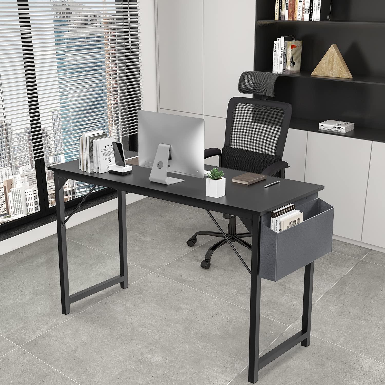 OLIXIS Computer Office Desk, 48 Inch Writing Work Study PC Wood Modern Desk with Storage Bag & Headphone Hook Simple Bedroom for 2 Person Kids Student Table, Black - Image 7