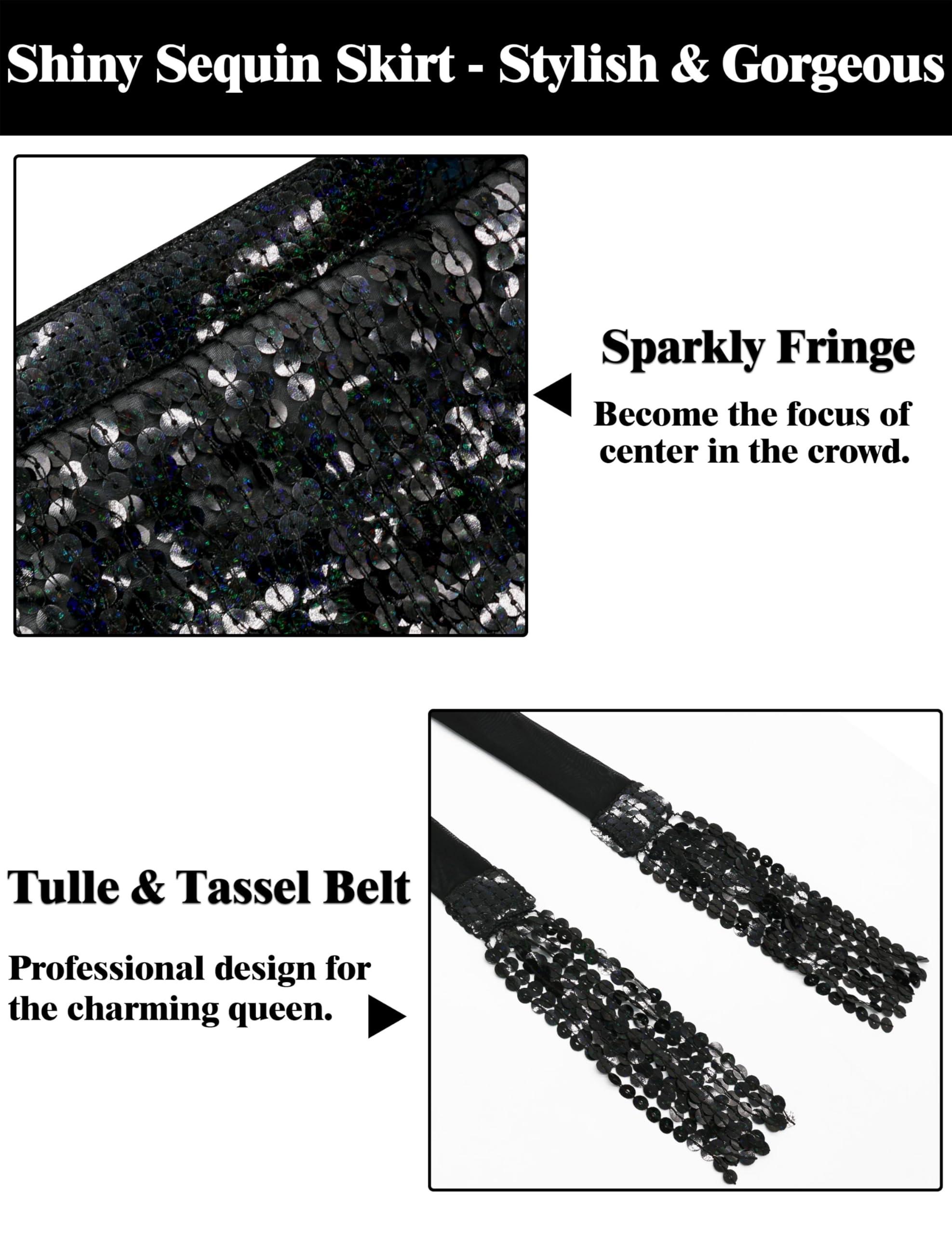 Sequin Skirt Sparkly Skirt Belly Dance Skirt Glitter Skirt Rave Sparkle Skirt Sequin Tassel Skirt Fringe Hip Scarf Women - Image 4