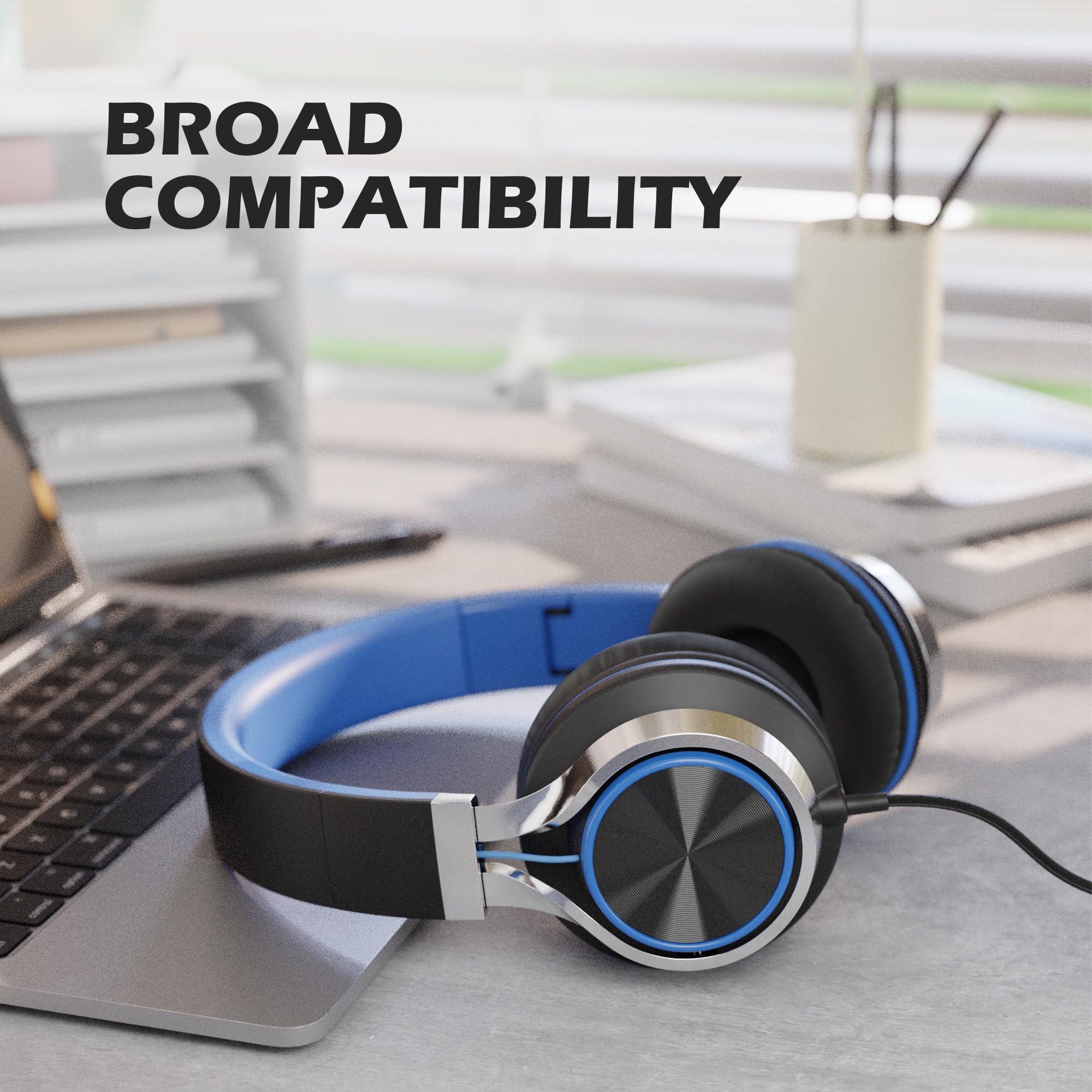 AILIHEN C8 Headphones Wired, On-Ear Kids Headphones with Microphone and Volume Control Foldable Corded Stereo 3.5mm Headset for School Teens Smartphones Chromebook Laptop Tablets Travel (Black Blue) - Image 7