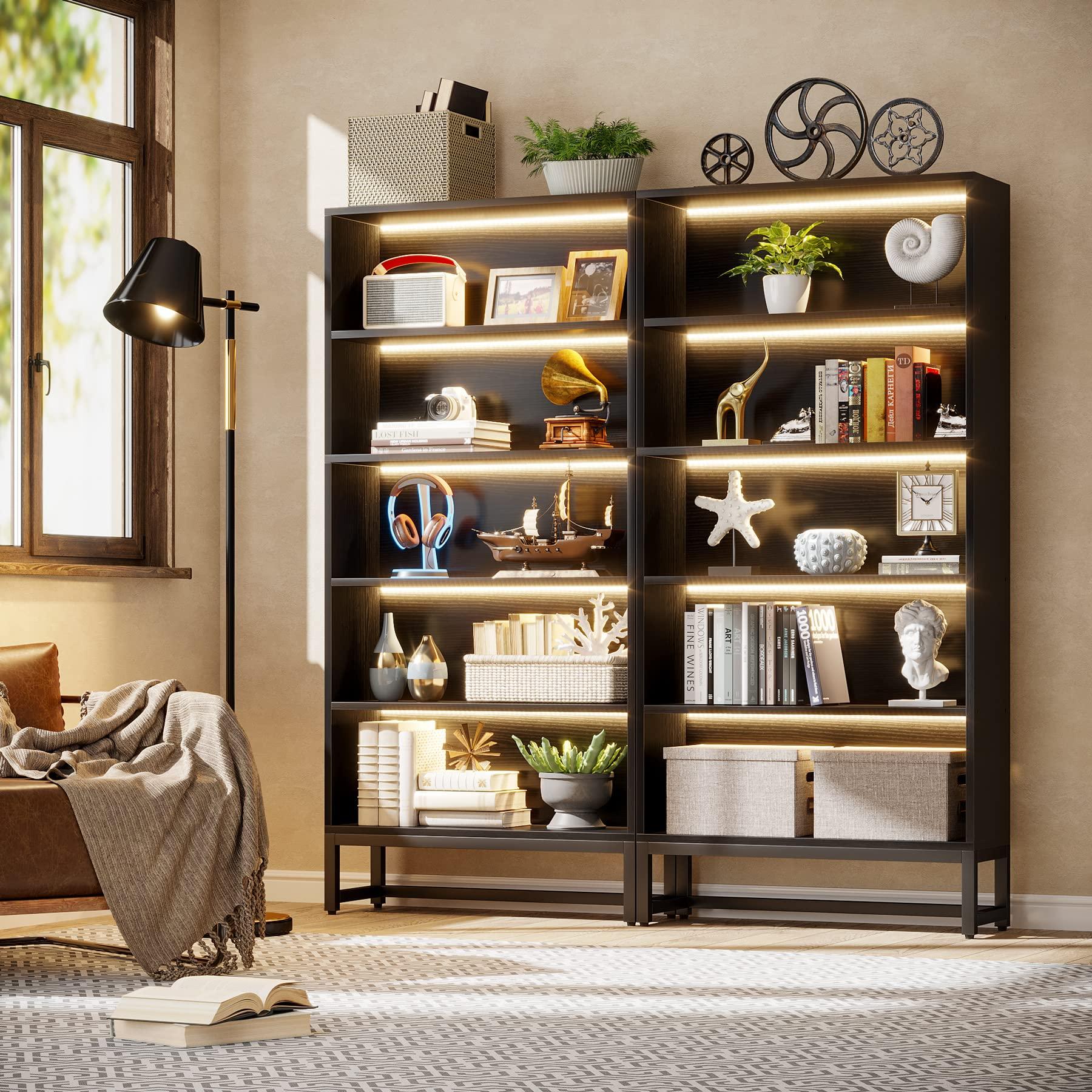 Tribesigns Tall Bookcase Black Bookshelf, 70.8” Large Bookcases Organizer with LED Lights, Heavy Duty Free-Standing Library Bookshelf with 5-Tier Storage Shelves for Living Room, Bedroom (Black) - Image 7