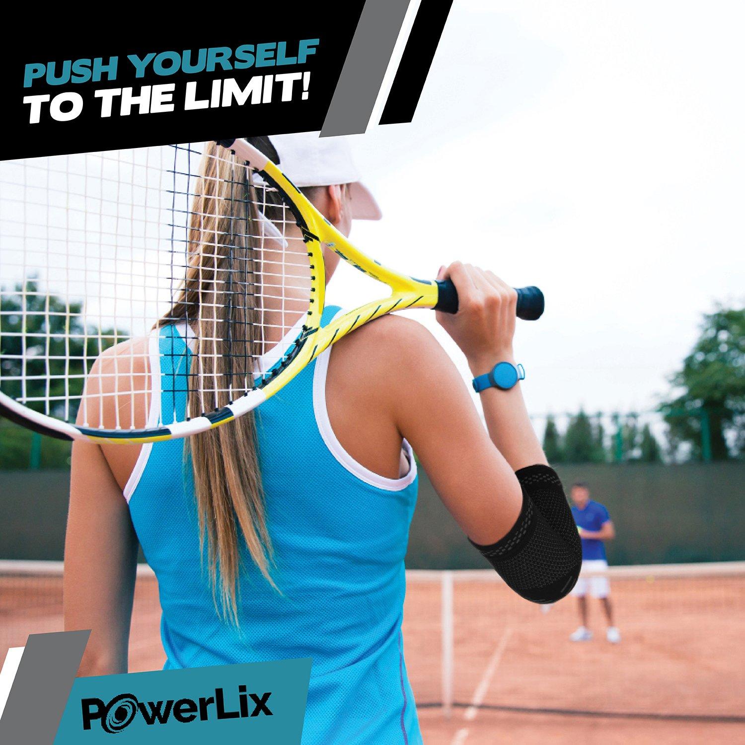POWERLIX Elbow Orthopedic Brace Compression Support (Pair) - Elbow Sleeve for Tennis, Golfer’s, Bursitis, and Sprains, Arthritis, Tendonitis. Pain Relief(Black, L) - Image 2