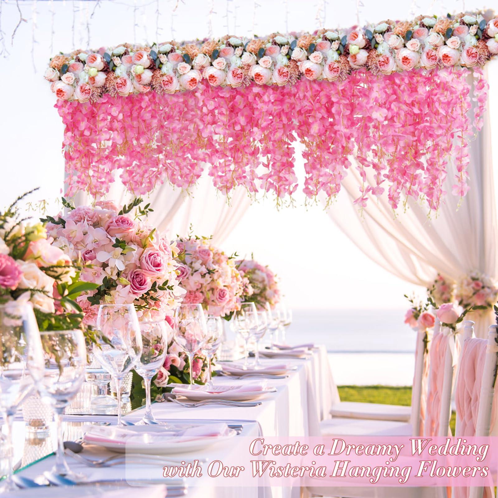 40 Pack Wisteria Hanging Flowers,Hanging Flowers,Fake Wisteria, Hanging Flowers for Decoration,Artificial Flowers,Vines for Bedroom, Wisteria for Wedding Decorations for Home Party(3.6 Ft/Pcs, Pink) - Image 7