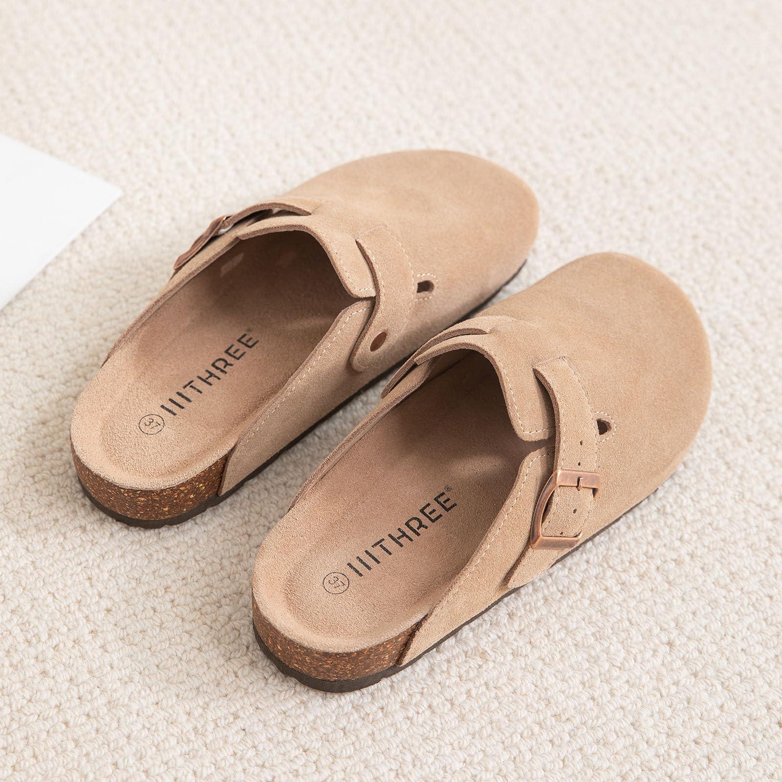 IIITHREE Women's Suede Clogs Cork Footbed Clogs for Women Soft Leather Adjustable Buckle Slip-on Potato Shoes Sandals - Image 6
