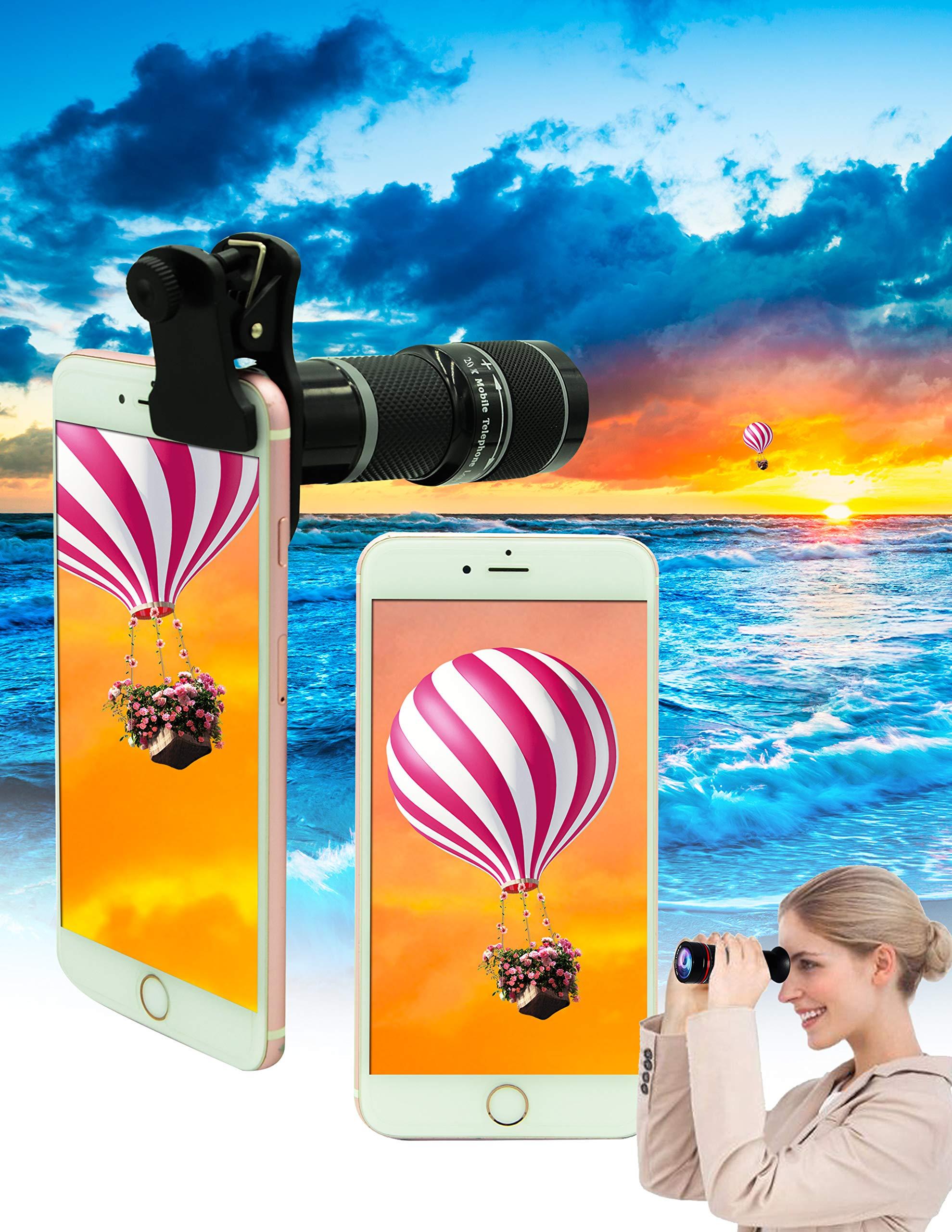 Cell Phone Camera Lens Kit,11 in 1 Universal 20x Telephoto 0.63Wide Angle 15X Macro 198°Fisheye 2X Telephoto Kaleidoscope CPL Starlight Eyemask Tripod,for Most iPhone Smartphone (Black) - Image 3