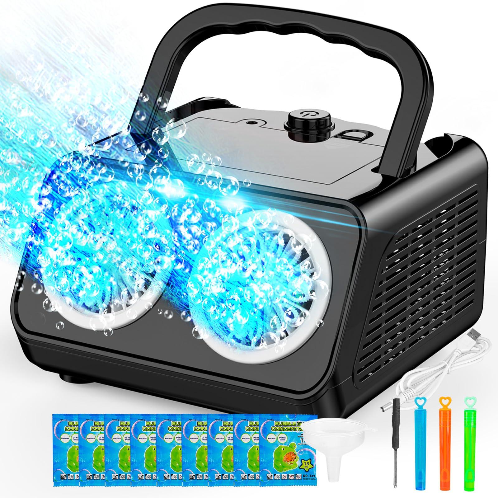 SHCKE Automatic Bubble Machine Upgrade Bubble Blower with 2 Fans,Plug in or Battery Operated Portable Bubble Maker,20000+ Bubbles Per Minute Bubbles for Outdoor Wedding Birthday Party