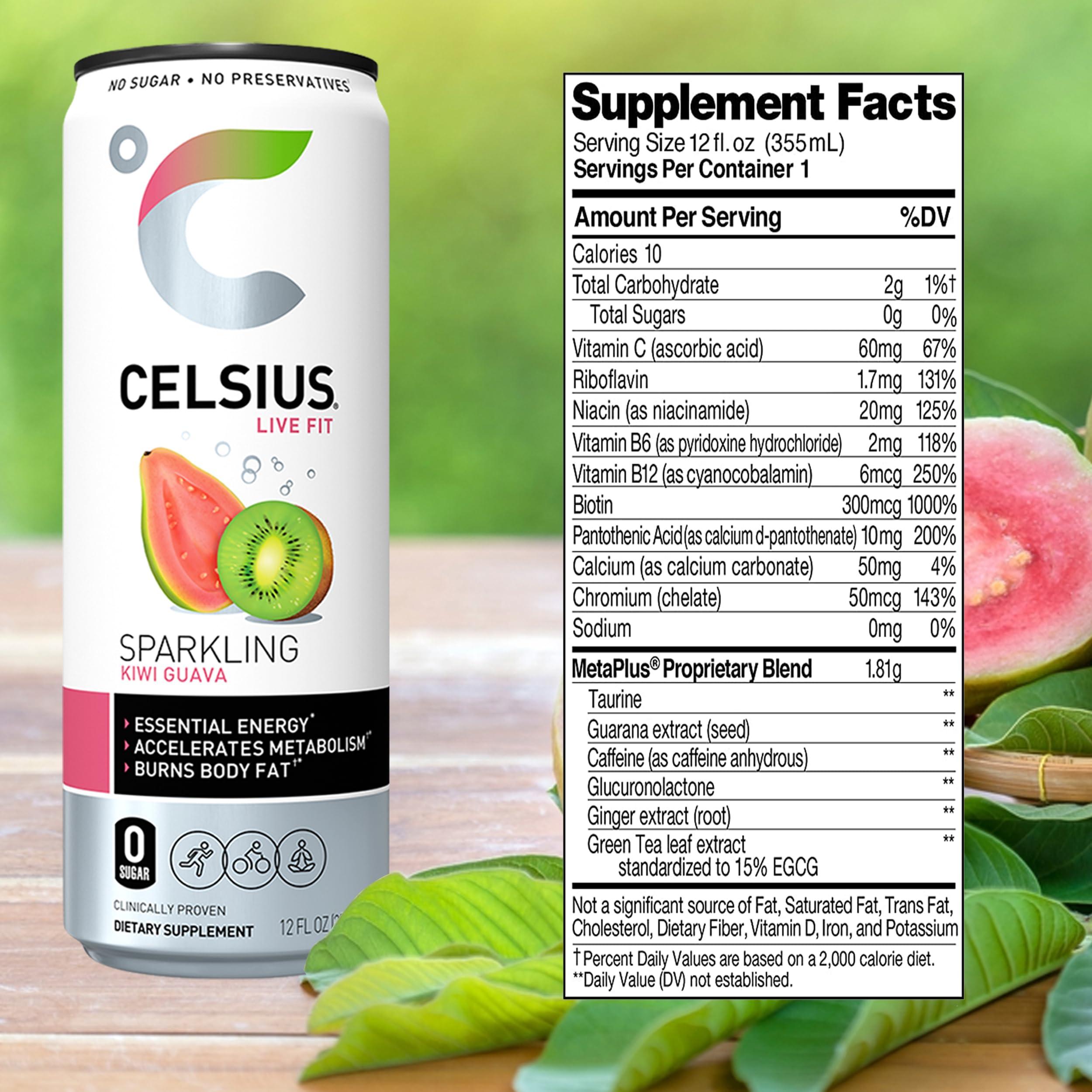 Celsius Sparkling Essential Energy Drink No Sugar or Preservatives 12 fl oz, Slim Cans Assorted Variety 12 Pack, in The Award Box Packaging Combo Box - Image 4