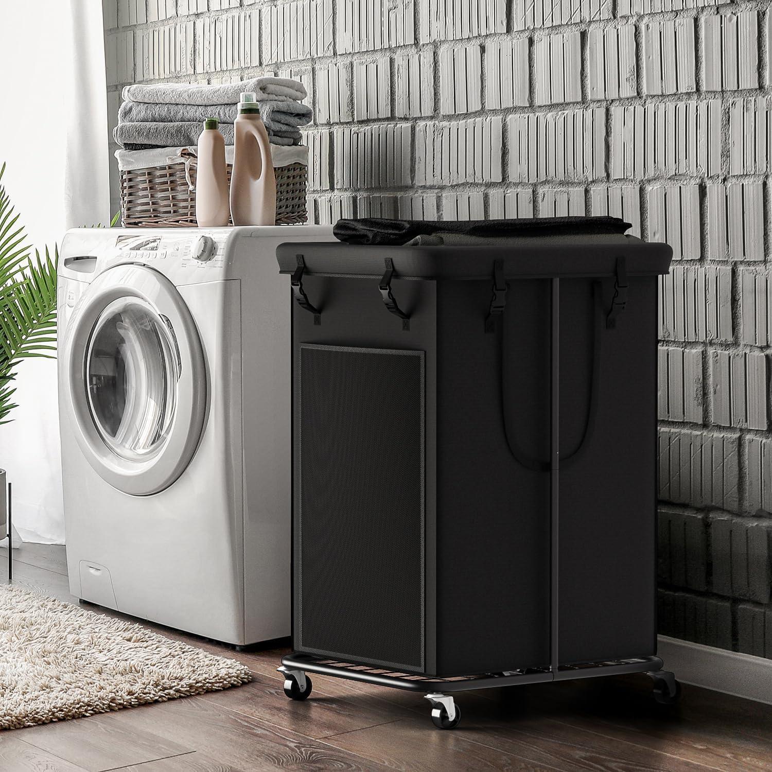 YKDIRECT 150L Large Laundry Hampers, Oxford Fabric Laundry Hampers Clothes Hampers, Metal Frame and Removable Bag Design with Wheels, Suitable for Bedroom, Bathroom, Dorm Room, Laundry Room (Black) - Image 7