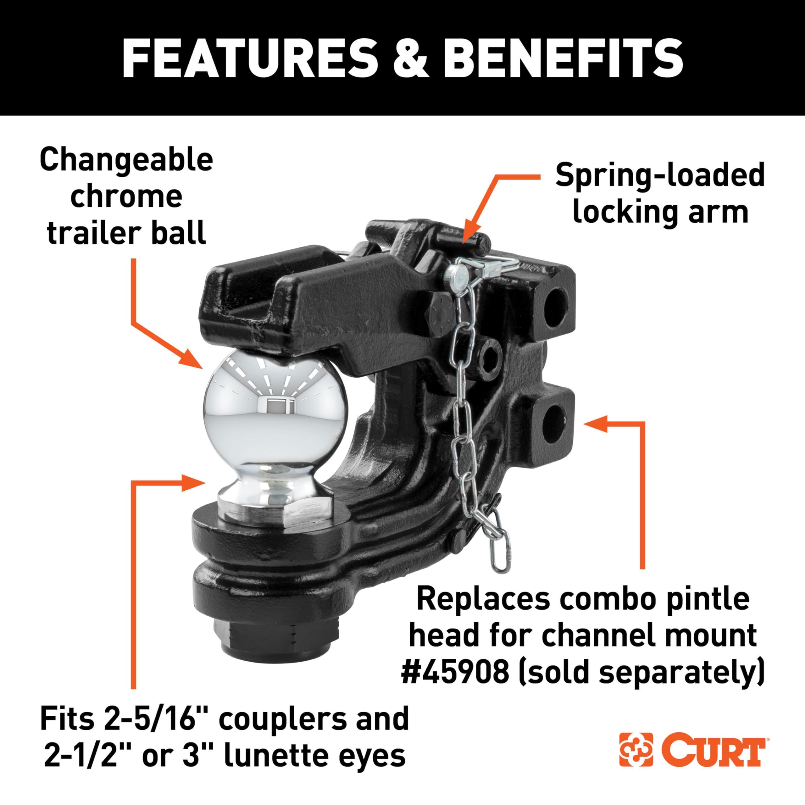 CURT 45922 Channel Mount Pintle Attachment with 2-5/16-Inch Ball, 20,000 lbs, Shank Required - Image 3