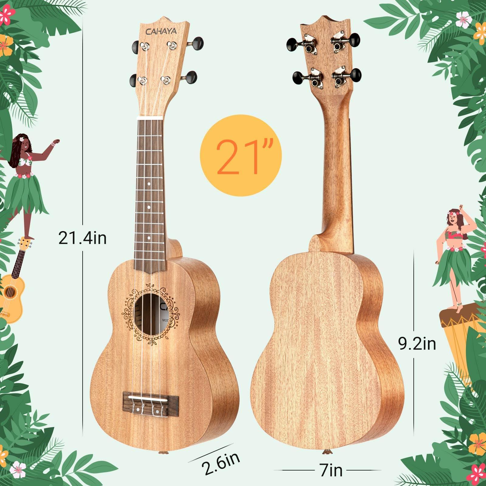 CAHAYA 21 Inch Ukulele Mahogany Beginner Kit Soprano Ukelele with Gig Bag Rainbow Strap Fretboard Stickers for Both Adults and Kids Professional Hawaiian Ukalalee Gifts CY0068 - Image 6