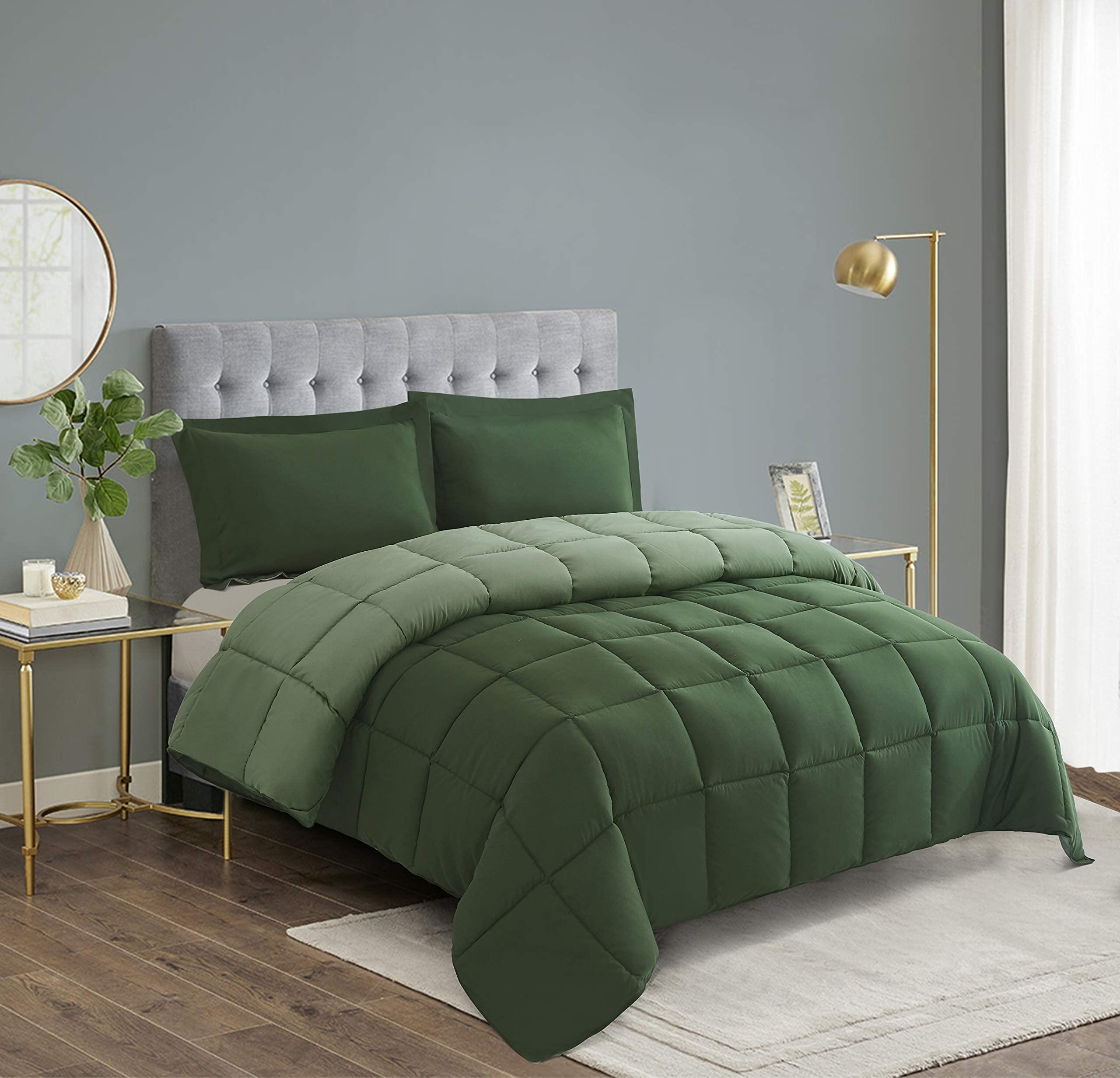 HIG 3pc Green Queen Size Comforter Set - All Season Reversible Down Alternative Comforter with Two Shams - Quilted Duvet Insert with Corner Tabs - Box Stitched Blanket - Breathable, Soft, Fluffy - Image 2