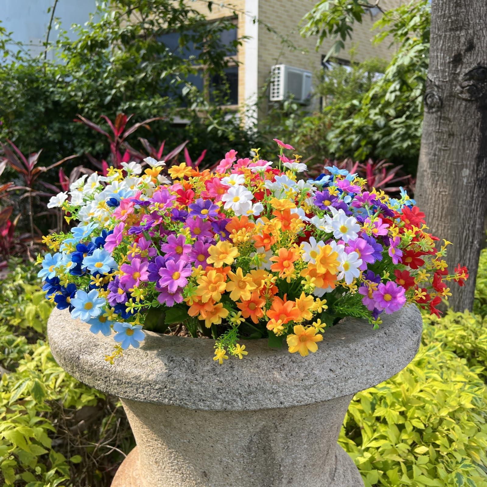 12 Bundles Artificial Fake Flowers for Outdoor Decoration,Shyshining UV Resistant Faux Plastic Fabric Greenery Shrubs Plants Fake Flowers Hanging Planter Kitchen Home Garden Wedding Decor(Six Colors)
