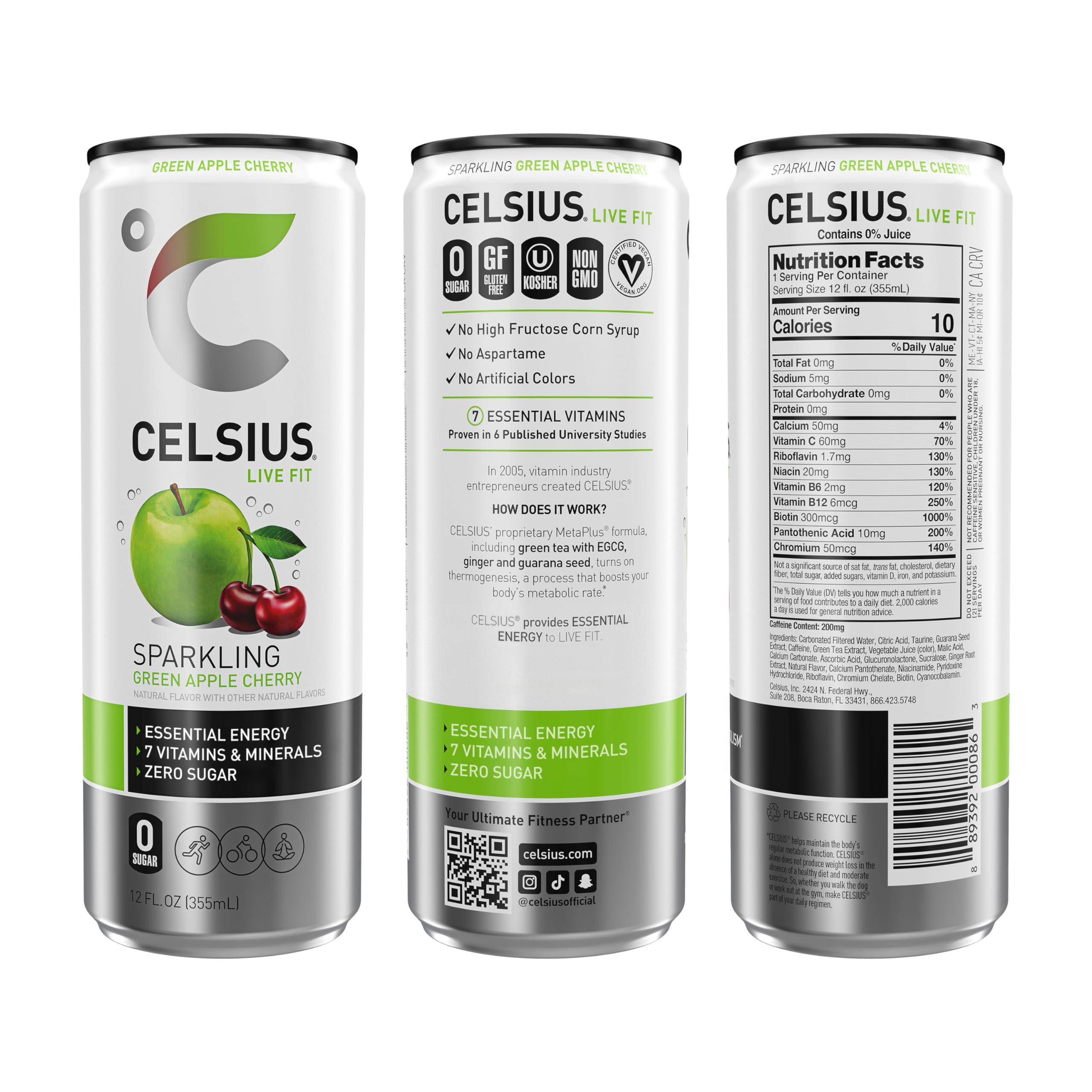 CELSIUS Sparkling Green Apple Cherry, Functional Essential Energy Drink, 12 Fl Oz (Pack of 12) - Image 3