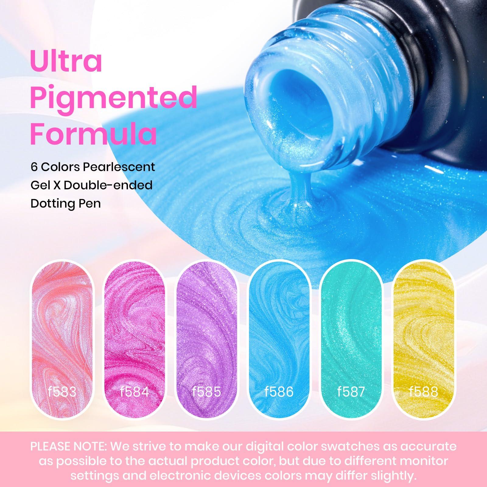 Beetles Summer Gel Nail Polish, 6 Colors Pink Blue Yellow Green Purple Shimmer Pearl Gel Polish Soak Off Uv Mermaid Nail Drawing Polish Swirl Shell Thread Effect DIY Manicure Gift for Women - Image 2