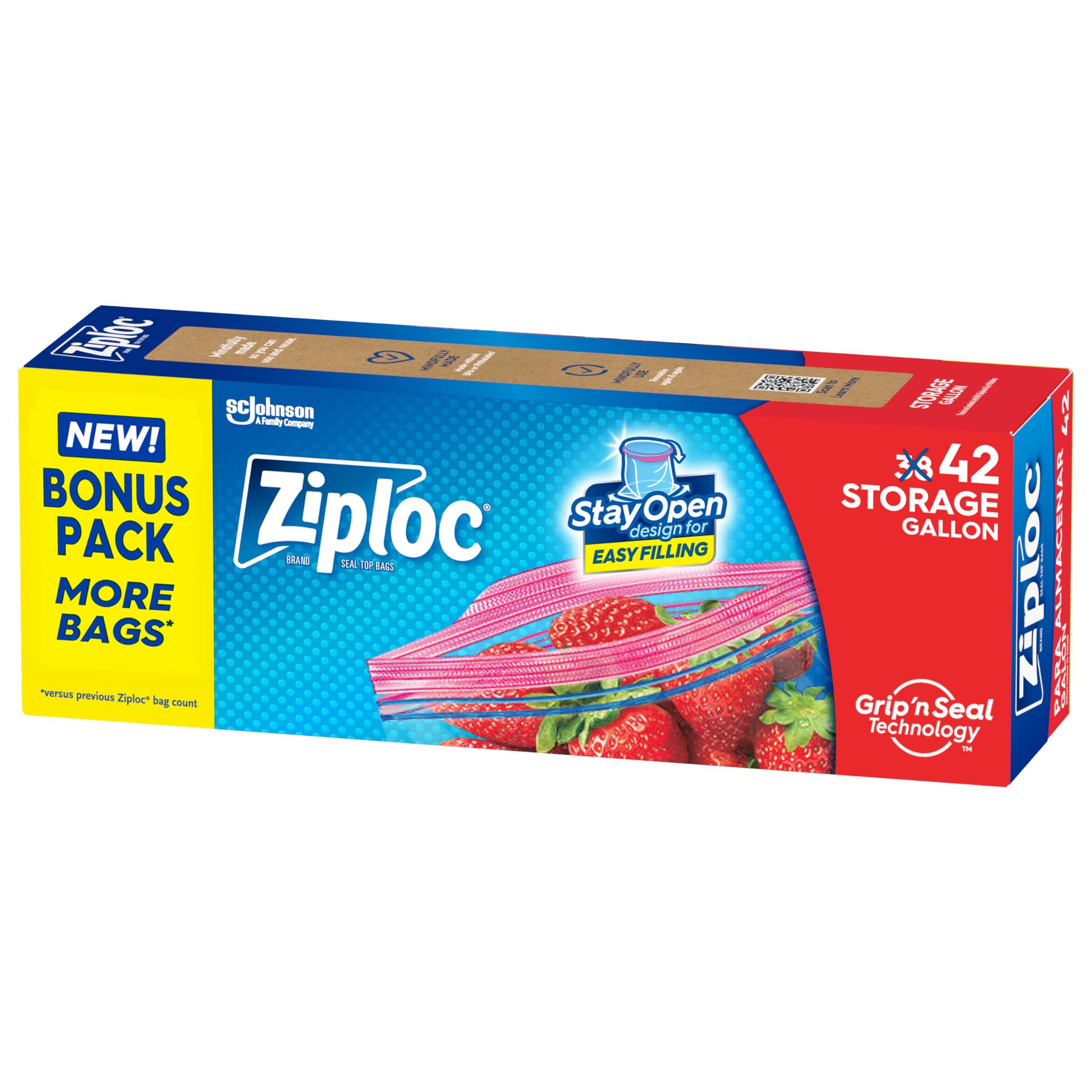 Ziploc Gallon Food Storage Bags, Stay Open Design with Stand-Up Bottom, Easy to Fill, 42 Count
