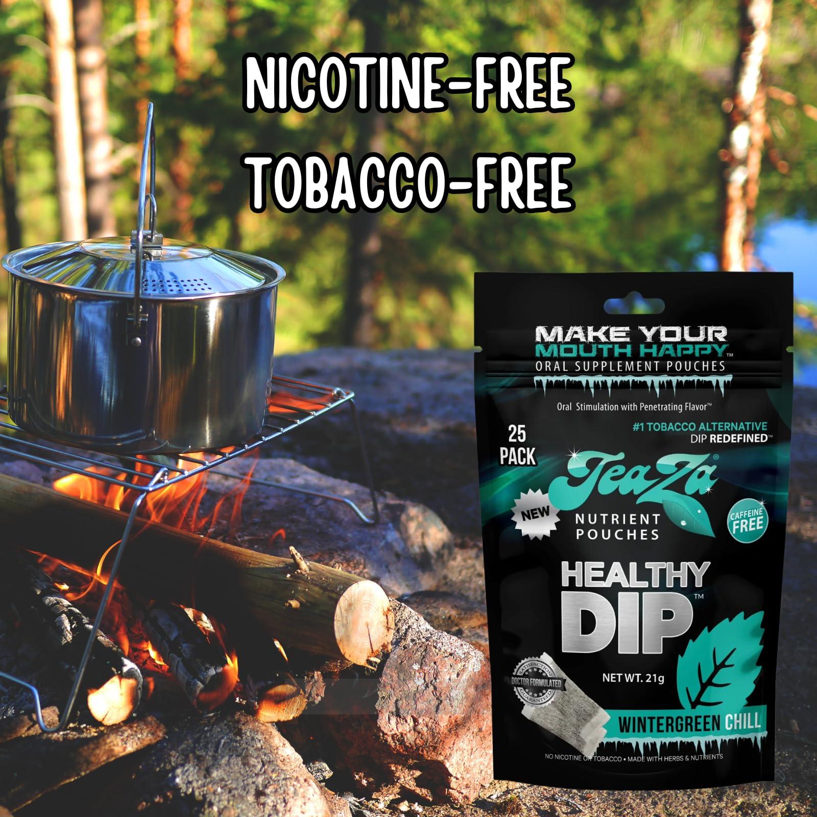 TeaZa Herbal Energy Pouches Tobacco Free Dip Nicotine Free, Smokeless Alternative Snuff Healthy Chewing Dipping Alternative, Wintergreen Chill (1 Pack) No Caffeine Refreshing Cool Flavor - Image 2