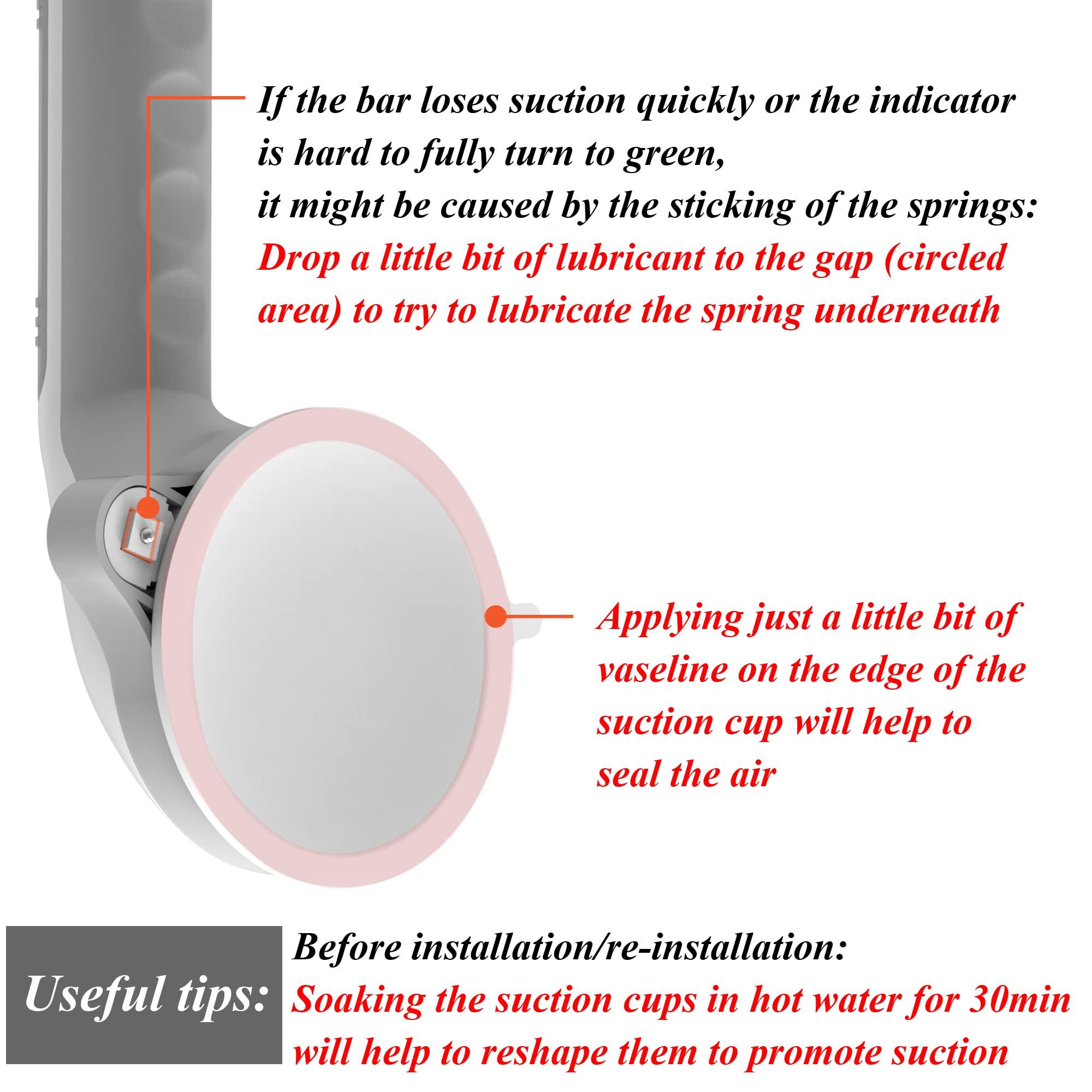 AquaChase 17“ Suction Shower Grab Bar with Indicators, Tool-Free Installation, Steady Handle for Balance Assist for Bathtub, Toilet, Bathroom, Dual Tone, Silver/Gray 2-Pack - Image 9