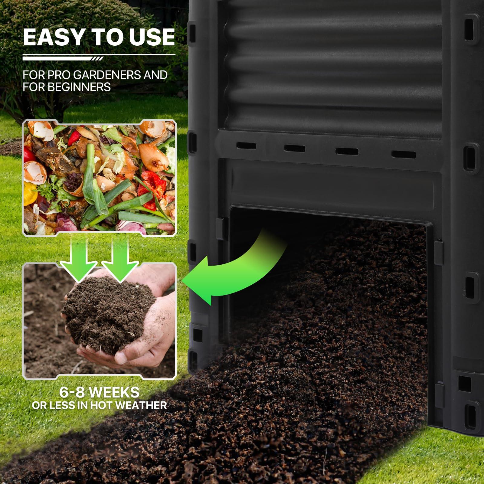 MoNiBloom 80 Gallon Large Compost Bin, BPA Free Outdoor Composting Tumblers for Garden Patio, All-Season Fast Working Rotating Chamber Composters for Garden Patio w/Sliding Door - Image 7
