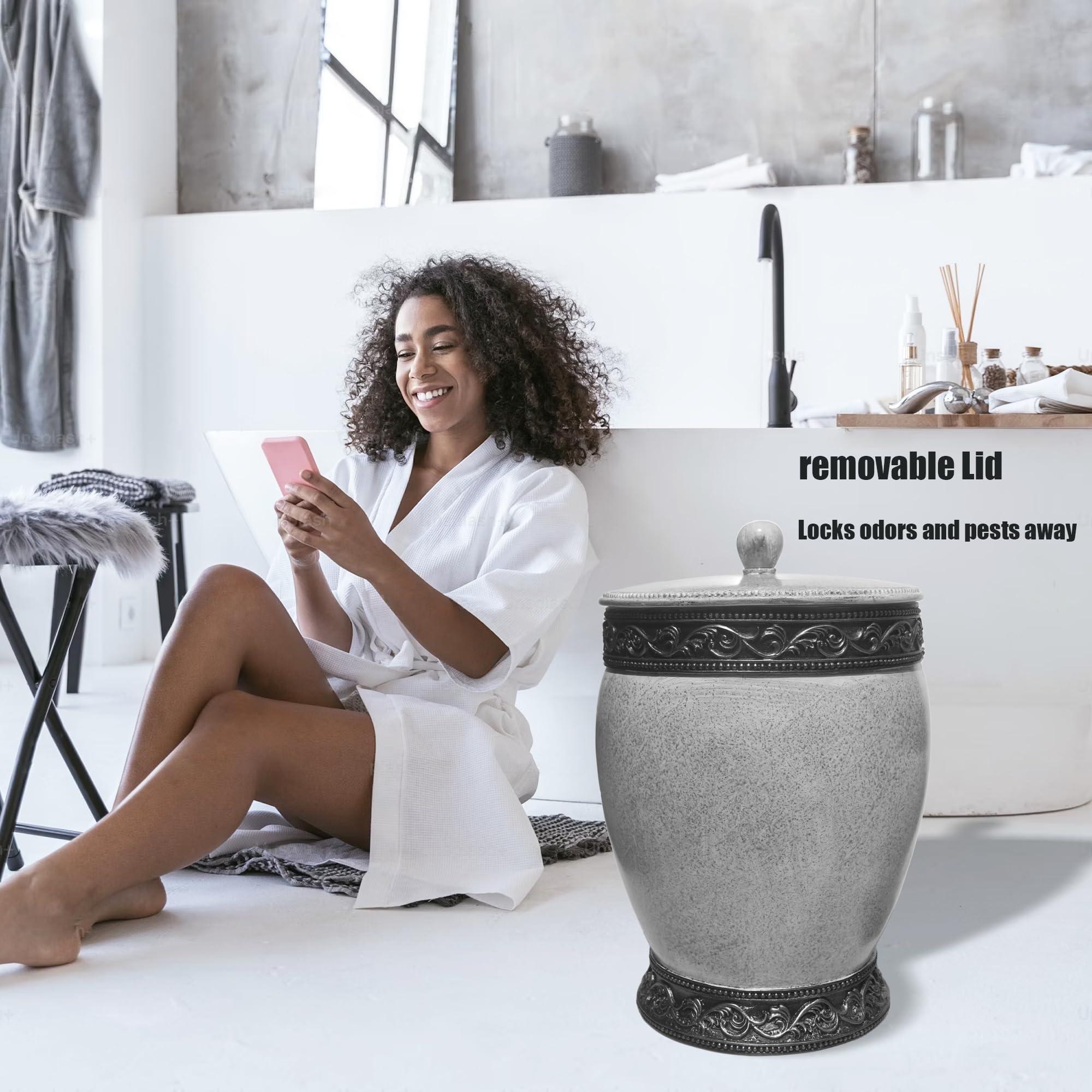6 Pieces Bathroom Accessories Set Including Trash Can, Cup, Toothbrush Holders, Soap Dishes, Soap Dispenser and Toilet Brush, Home Decoration, Retro Style, Grey - Image 2