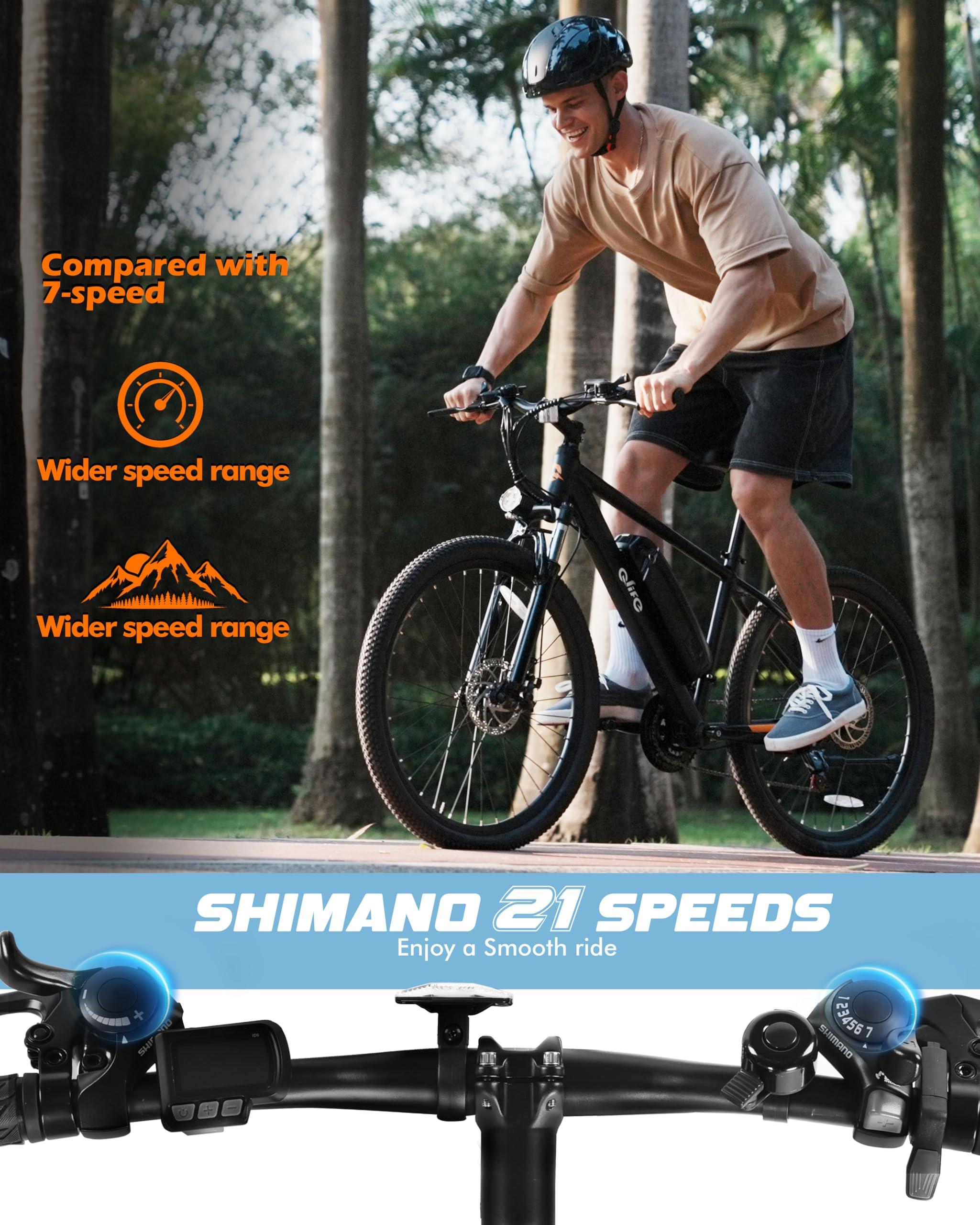 Qlife Racer Electric Bike for Adults - 21-Speed Mountain Lightweight Ebike with Peak 750W 22MPH Brushless Motor, 375Wh Removable Battery, 26X2.1 Tire Step Over E-MTB, Up to 40 Miles - Image 3