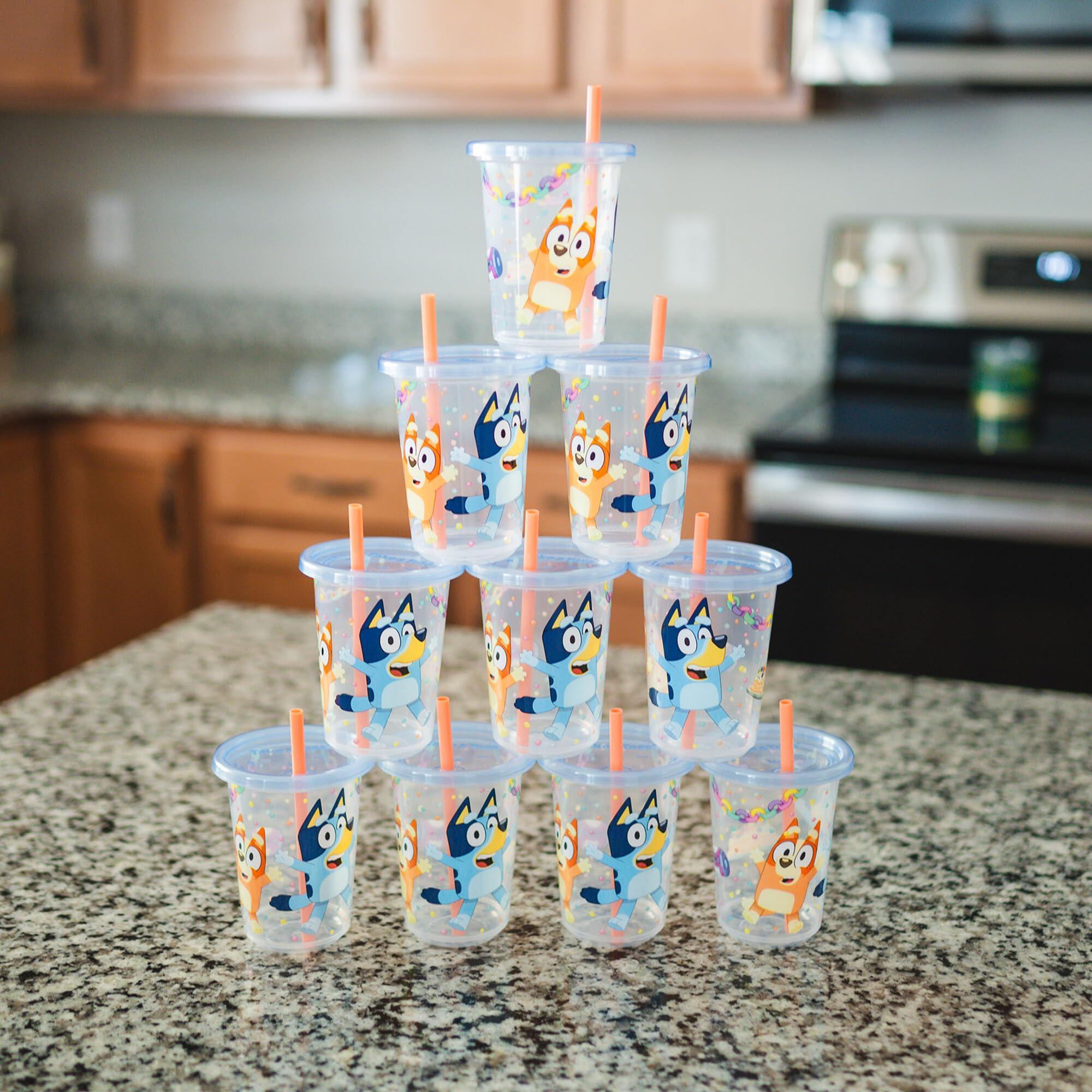The First Years Bluey Take & Toss Toddler Straw Cups - Spill Proof Toddler Sippy Cups with Snap On Lids and Straws - Bluey Gifts and Bluey Party Supplies - 10 Oz - 10 Count - Image 4