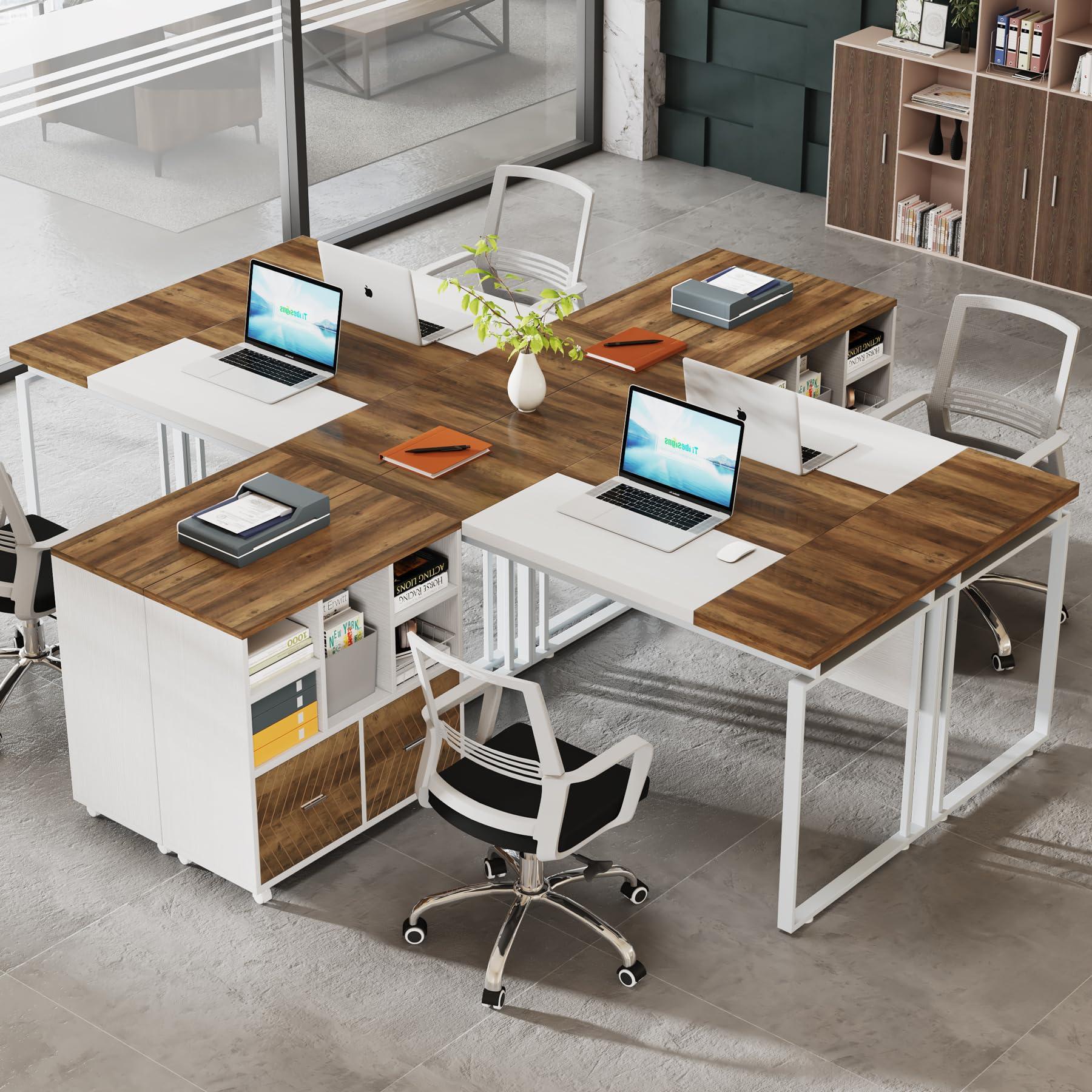 Tribesigns L-Shaped Executive Desk with Reversible File Cabinet, 63" Office Desk with Storage Drawers, Computer Desk Set (Oak Karo & White) - Image 5