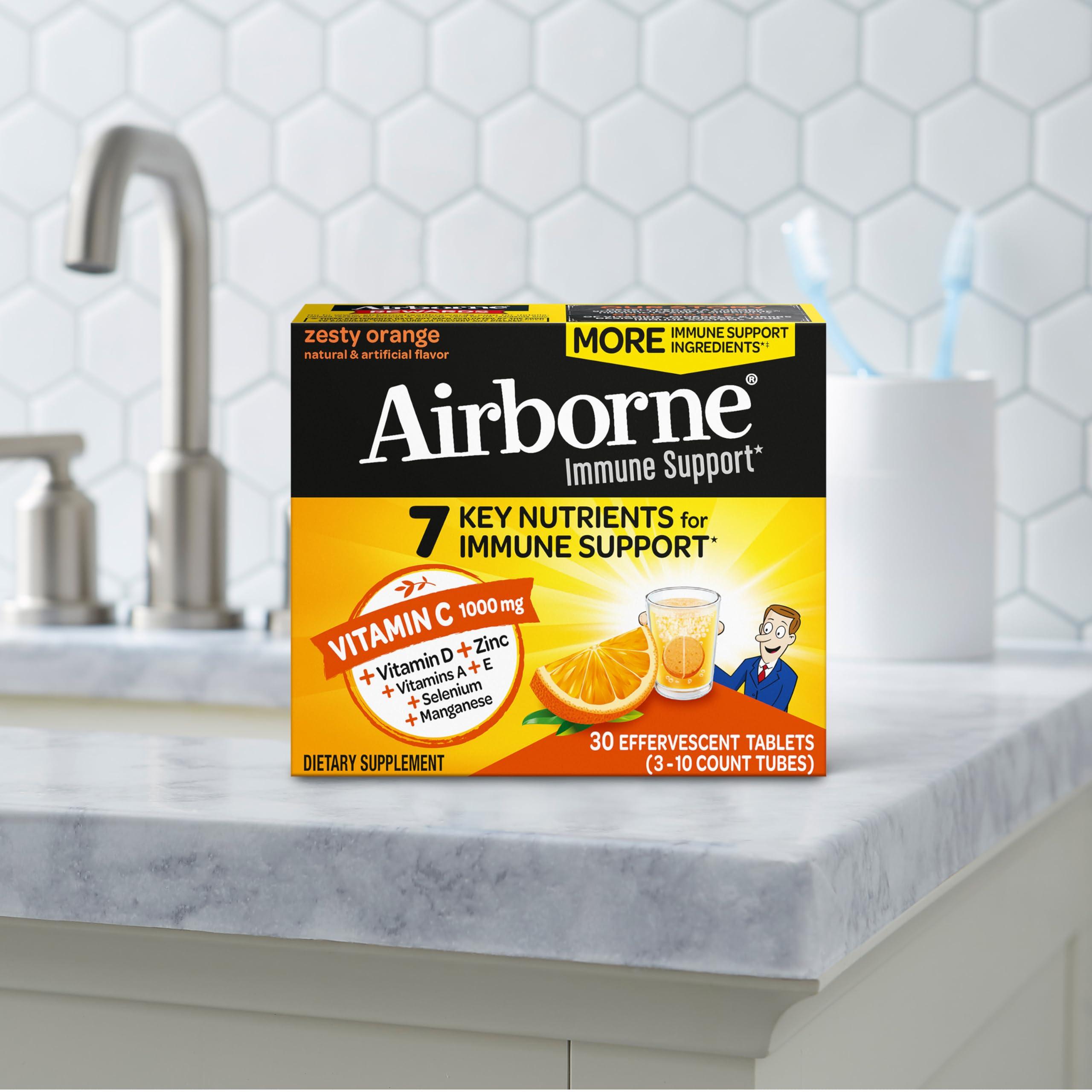 Airborne Vitamin C 1000mg (per Serving) - Zesty Effervescent Tablets, Gluten-Free Immune Support Supplement, Echinacea & Ginger, Orange, Citrus, 30 Count (Pack of 3) - Image 17