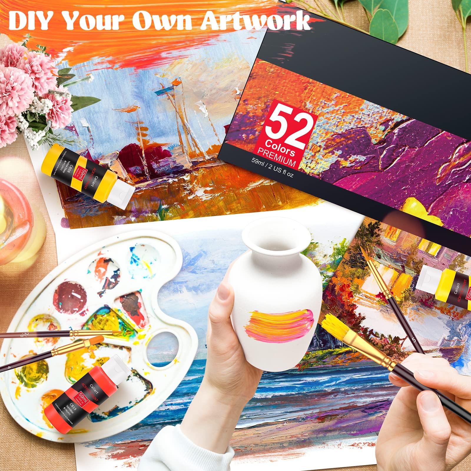 Caliart Acrylic Paint Set With 4 Brushes, 52 Colors (59ml, 2oz) Art Craft Paints for Artists Kids Students Beginners & Painters, Canvas Halloween Pumpkin Ceramic Wood Rock Painting Art Supplies Kit - Image 6