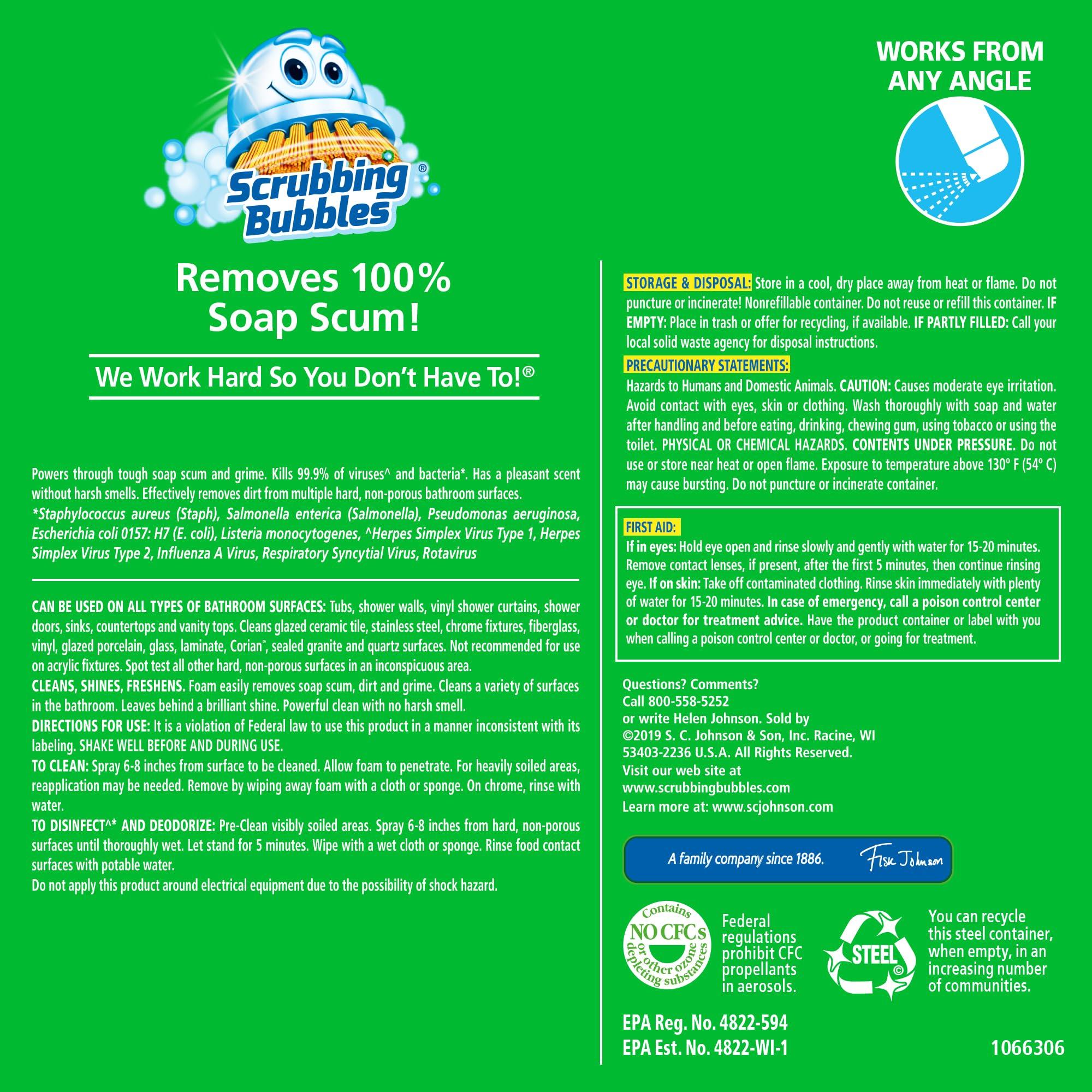 Scrubbing Bubbles Bathroom and Shower Cleaner Disinfectant Aerosol, Foaming Action Bathroom Grime Fighter, Rainshower Scent, 20oz - Image 8