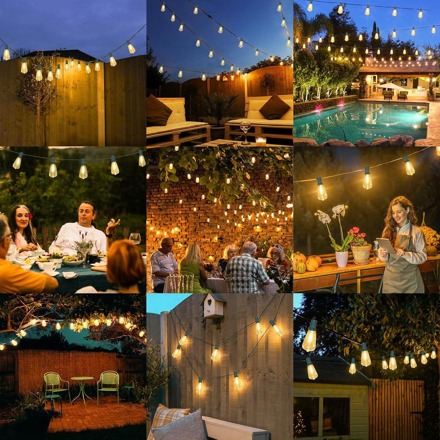 Brightever LED Outdoor String Lights 100FT with 52 Shatterproof ST38 Vintage Edison Bulbs, Outside Hanging Lights Waterproof for Patio, Porch, Deck, Garden, Backyard, Balcony, Green Wire - Image 7