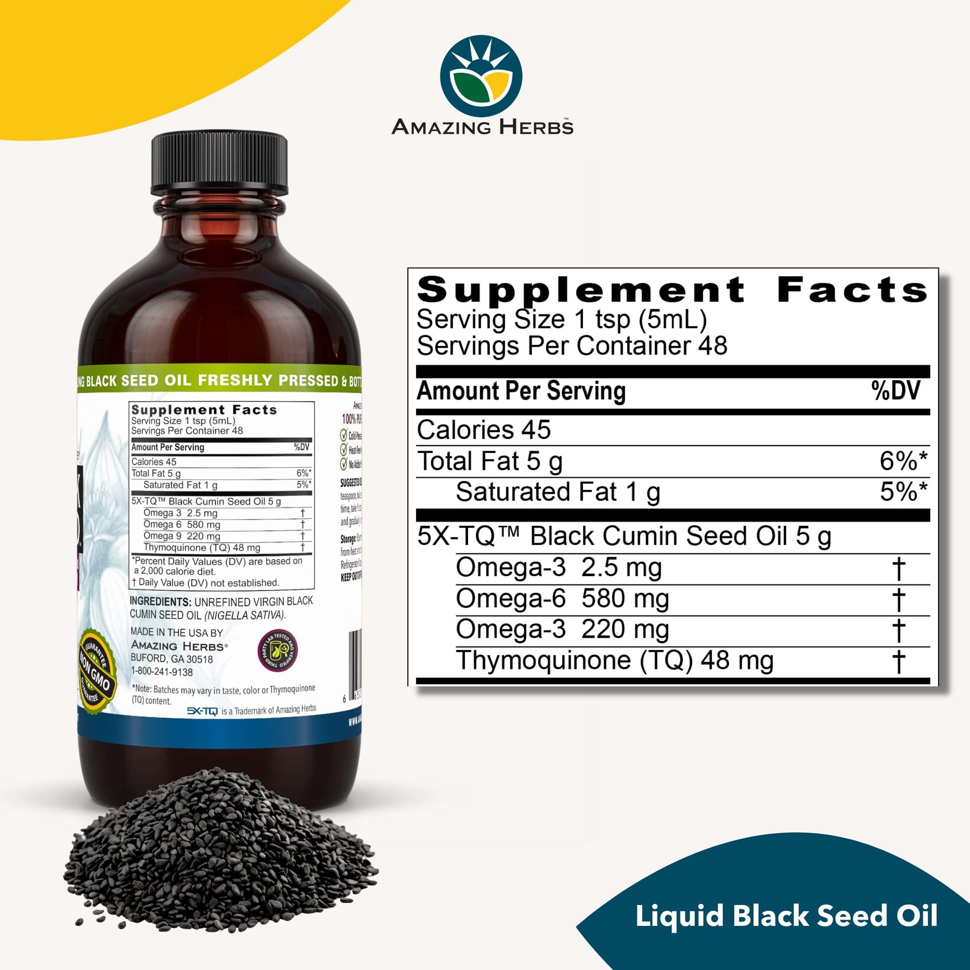 Amazing Herbs Premium Black Seed Oil - Cold Pressed Nigella Sativa Aids in Digestive Health, Immune Support, Brain Function, Joint Mobility, Gluten Free, Non GMO - 8 Fl Oz - Image 2