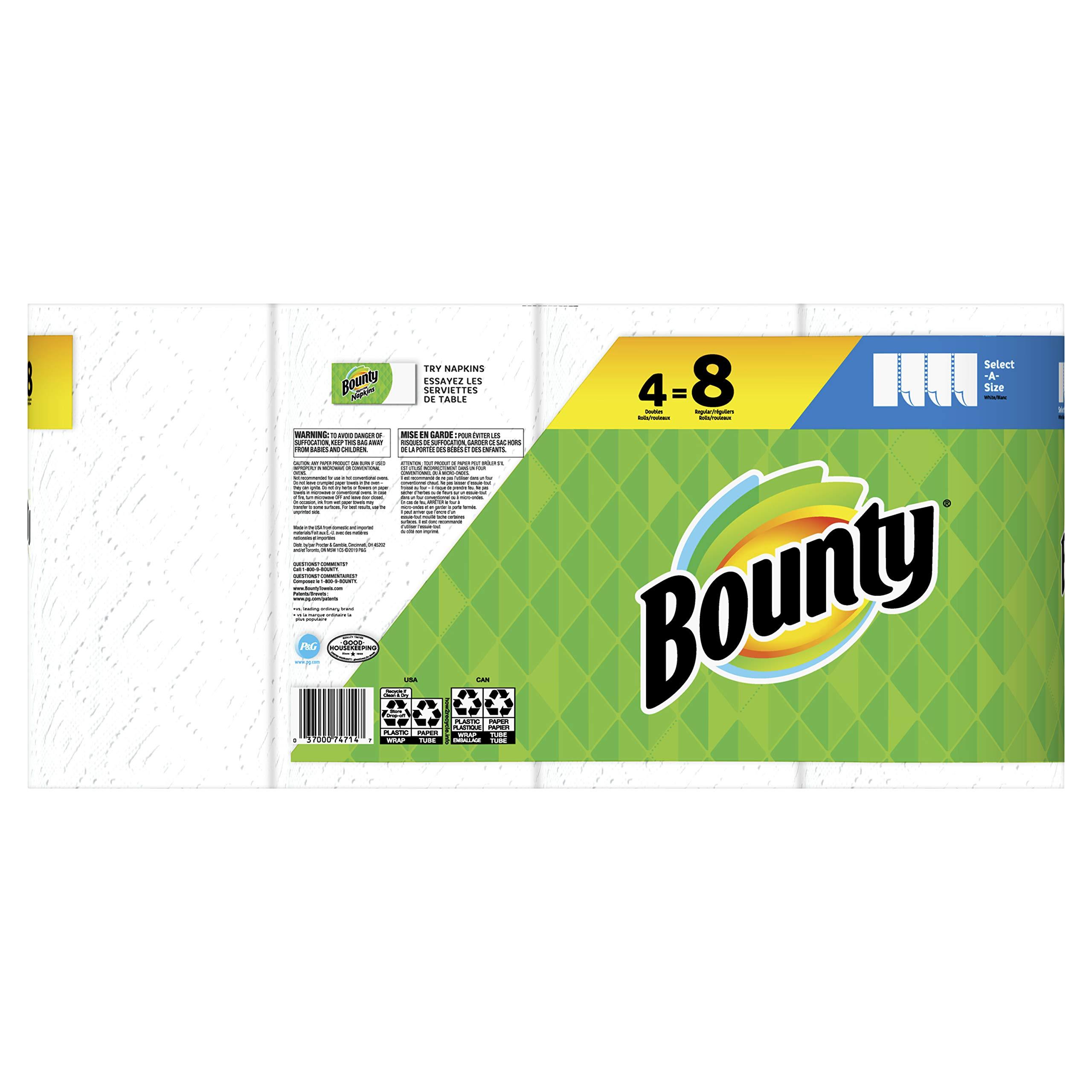 Bounty Select-A-Size Paper Towels, White, 4 Double Rolls = 8 Regular Rolls, 4Count (Pack Of 4) - Image 2