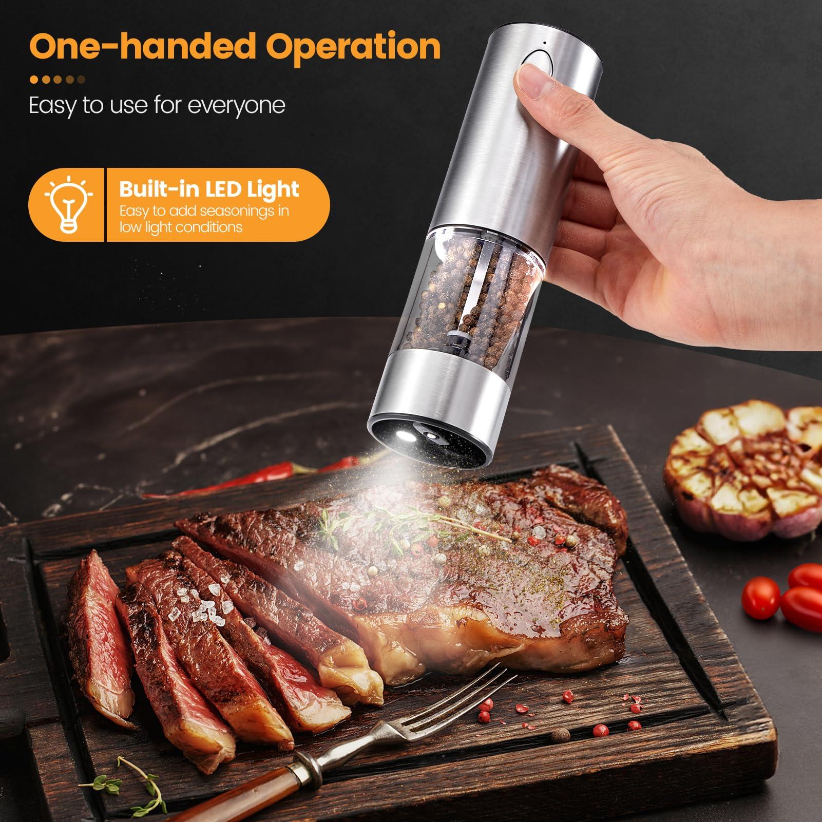 Electric Salt and Pepper Grinder Set — Automatic Rechargeable Salt / Pepper Grinder with Charging Base and LED Light, Adjustable Coarseness, Large Capacity, One-handed Operation Salt Pepper Mills - Image 4
