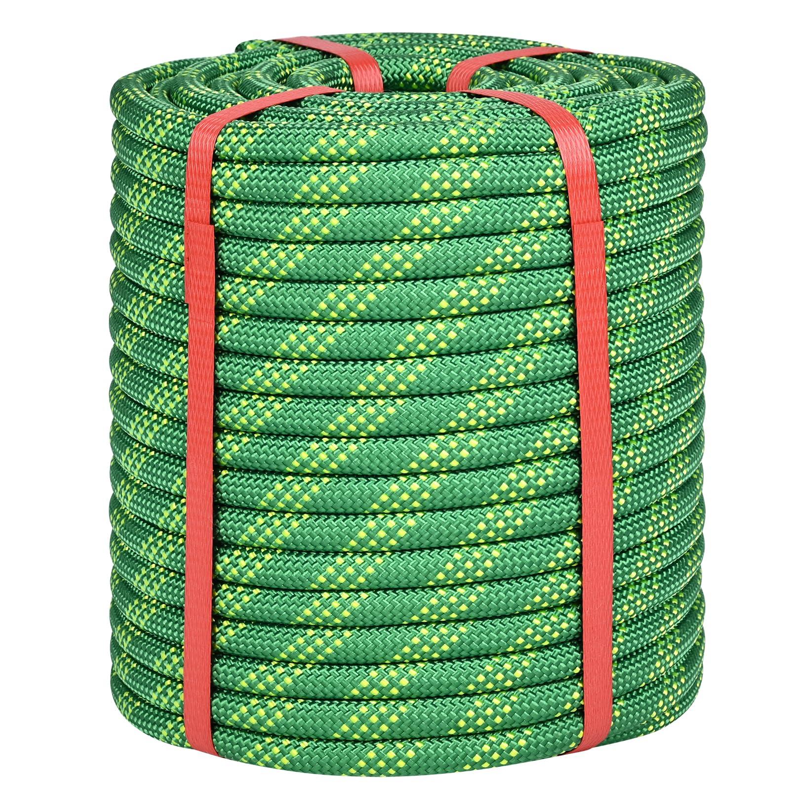 1/2 Inch Climbing Rope 150 Ft Green - 48 Strands Tree Climbing,1/2in Arborist Rope,Rappelling Rope,Static Nylon Polyester Braided Rope,Bull Rope for Tree Pulling,Nautical Rigging Rope Swing - Image 1