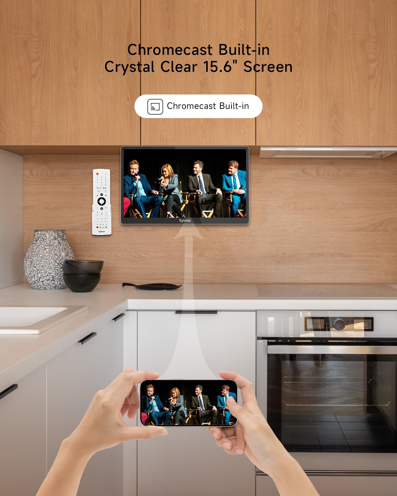 SYLVOX Kitchen TV, Small Smart TV for Kitchen, 15.6 inch 1080P Full HD Under Cabinet TVs, Google Smart Television with Voice Remote Control WiFi Bluetooth Chromecast 2 Speakers, Compact & Foldable - Image 7