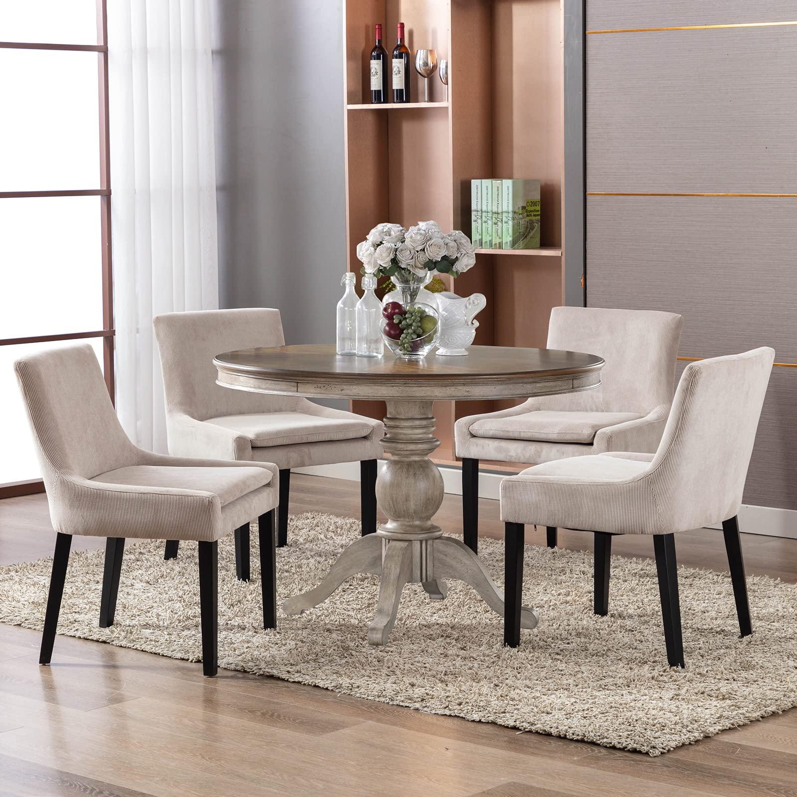 COLAMY Modern Dining Chairs Set of 6, Upholstered Corduroy Accent Side Leisure Chairs with Mid Back and Wood Legs for Living Room/Dining Room-Beige - Image 9