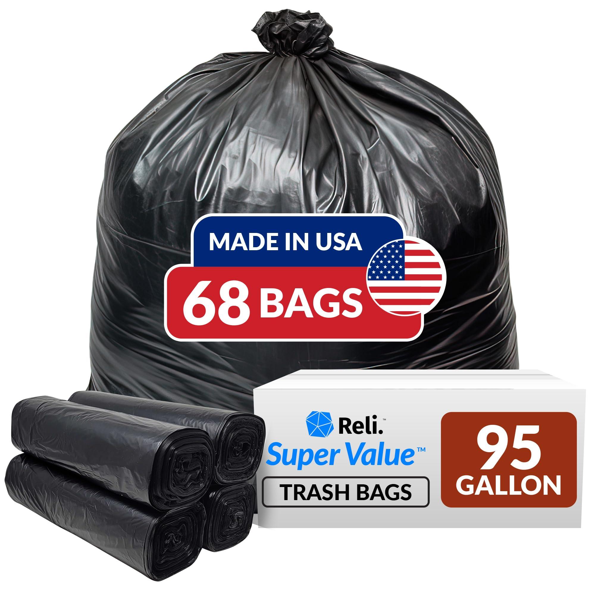 Reli. 95 Gallon Trash Bags Heavy Duty | 68 Trash Bags | Super Sizeable, Black, Garbage for Serious Cleanup
