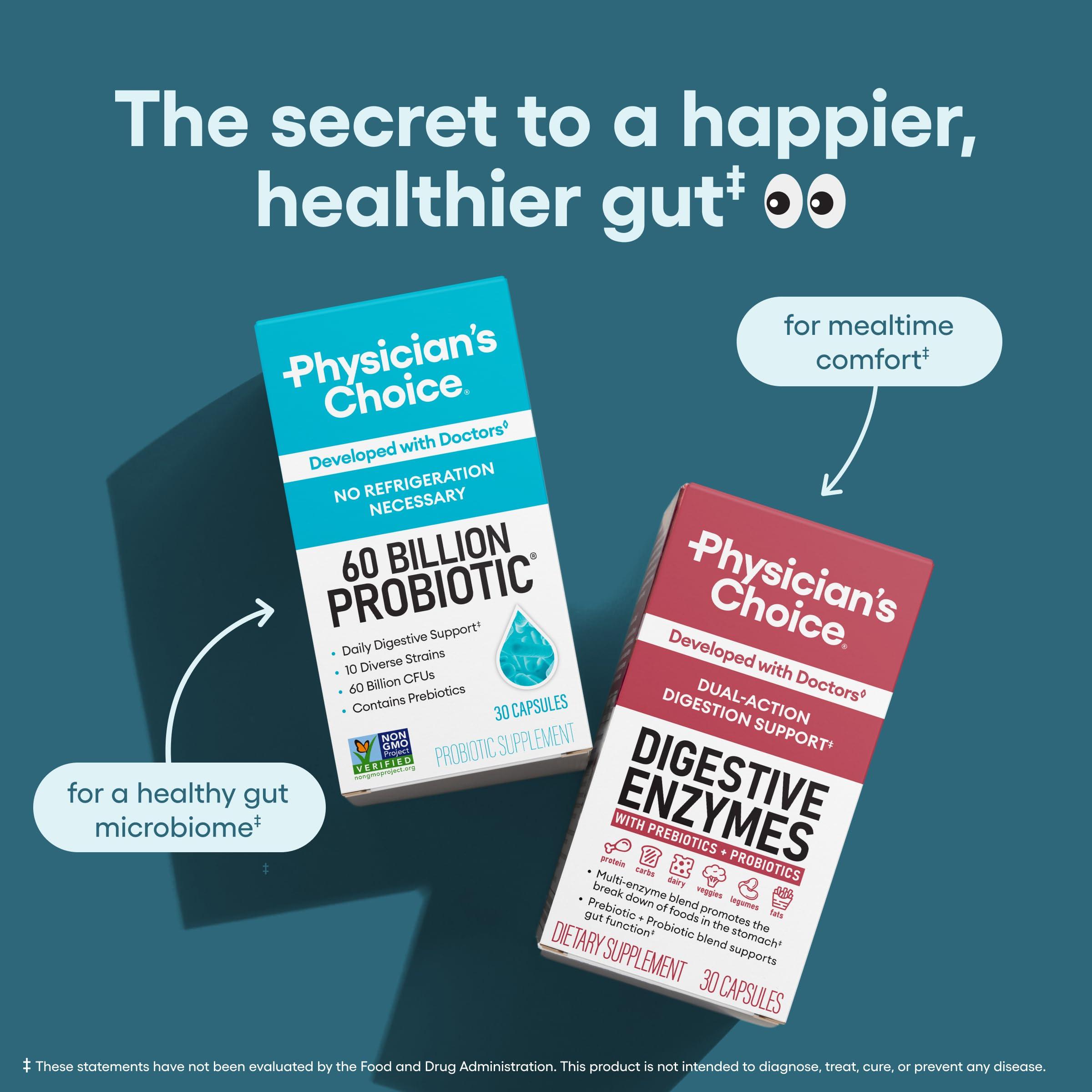 Physician's CHOICE Probiotics 60 Billion CFU - 10 Strains + Organic Prebiotics - Immune, Digestive & Gut Health - Supports Occasional Constipation, Diarrhea, Gas & Bloating - for Women & Men - 60ct - Image 5