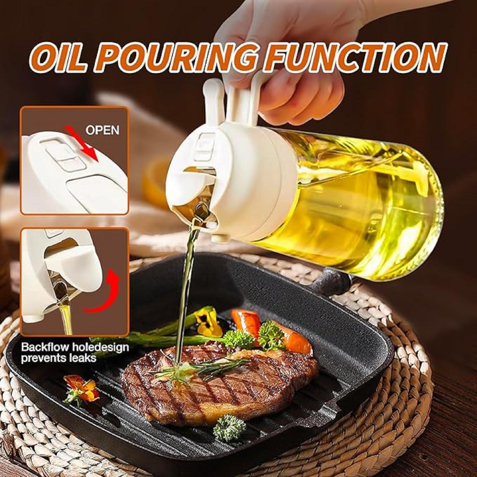 2 in 1 Oil Dispenser and Sprayer for Kitchen -16oz/470ml Glass Olive Oil Dispenser Bottle-Oil Sprayer for Cooking, Salad,Air Fryer, BBQ (White) - Image 3