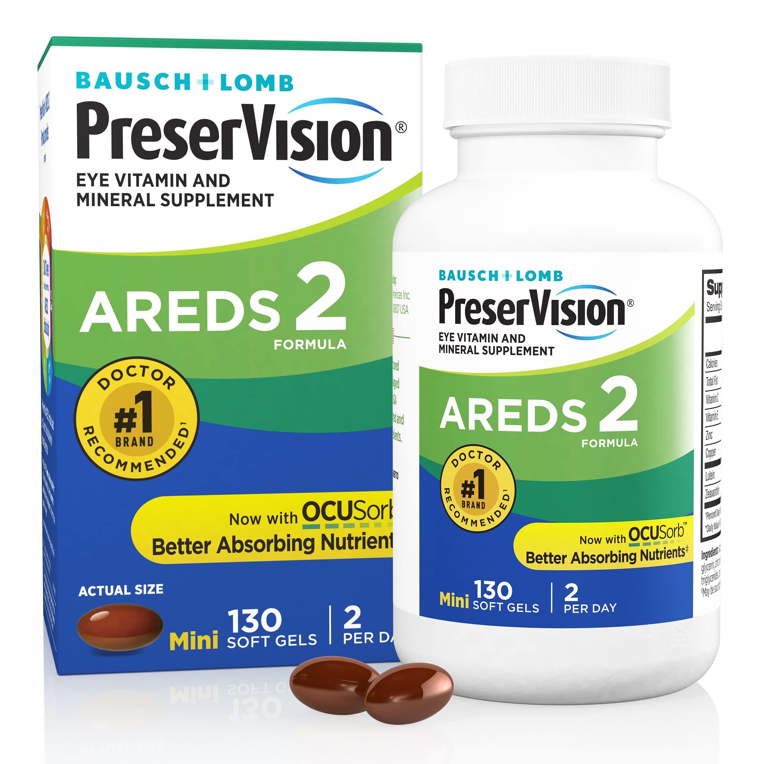 PreserVision AREDS 2 Eye Vitamins, Lutein and Zeaxanthin Supplement with Vitamin C, Vitamin E,Zinc, and Copper, 130 Softgels (Minigels)