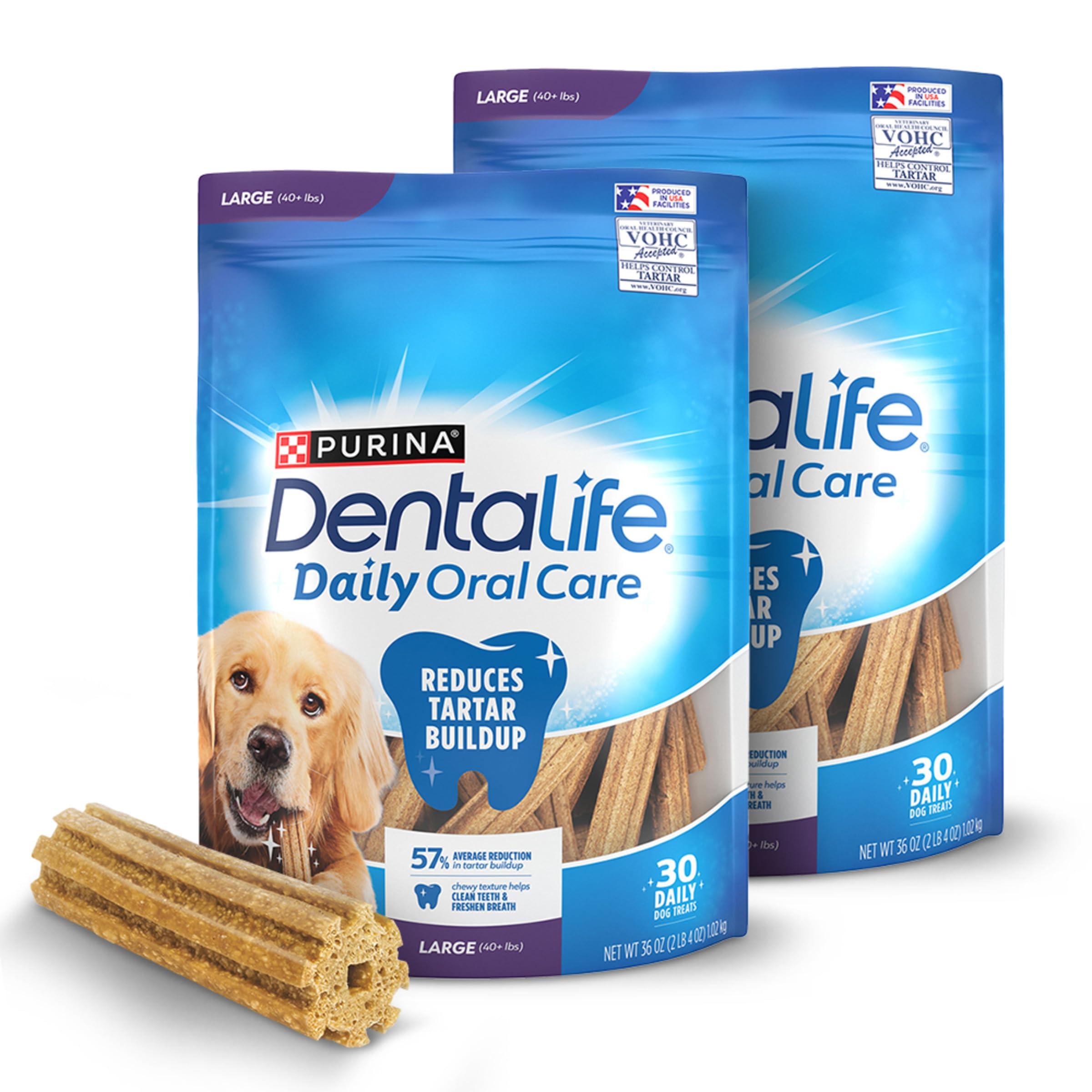 DentaLife Daily Oral Care Dog Treats for Large Dogs 40 plus lbs., Chewy Dental Treat to Freshen Breath and Fight Tartar, Chicken Flavor, 36 oz. each, 30 Chews each/60 Total Chews - 30 ct. Pouch