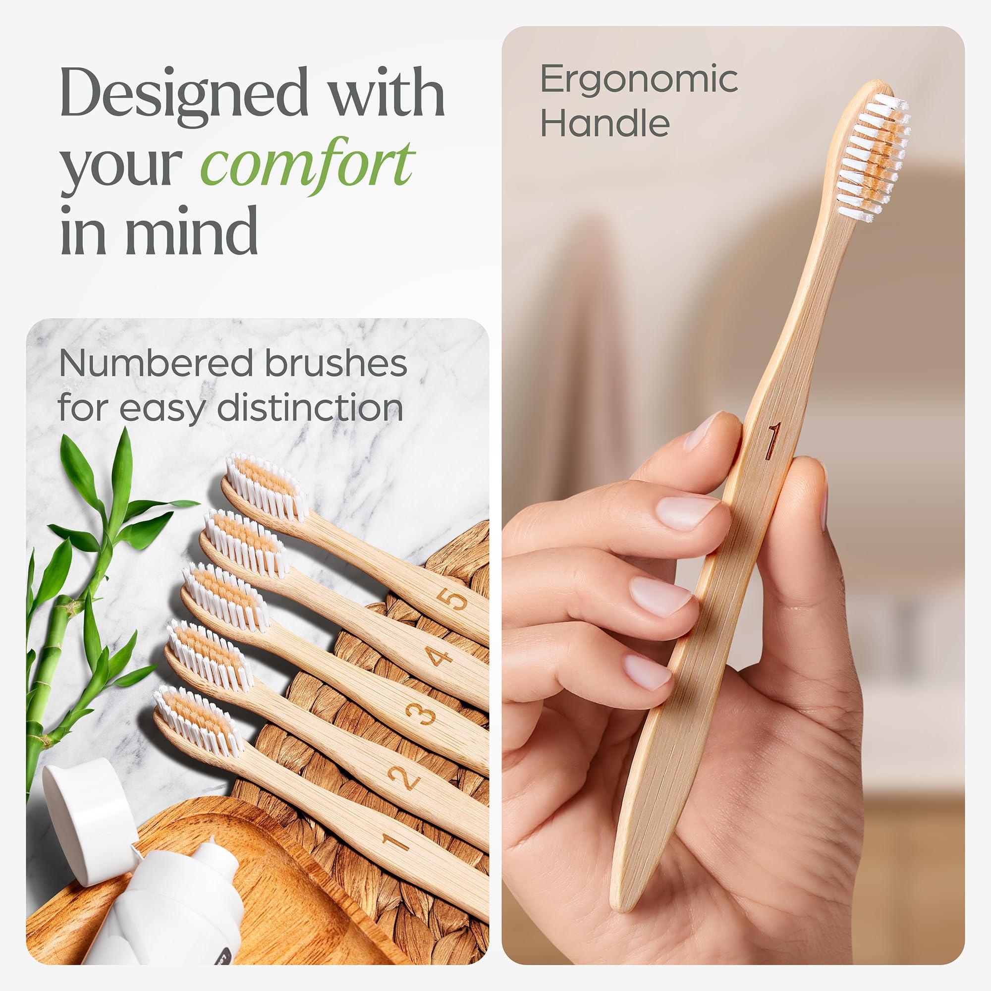 VIVAGO Bamboo Toothbrushes 10 Pack - BPA Free Soft Bristles Toothbrushes, Eco-Friendly, Natural Wooden Toothbrush - Image 5