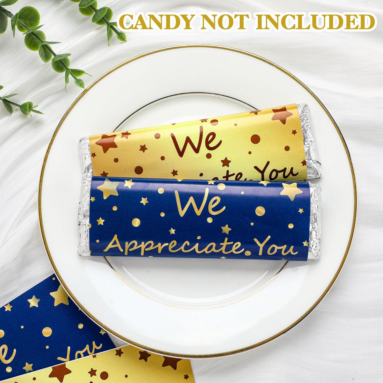Moinchore 100 Pcs Thank You Candy Bar Wrappers CNA Appreciation Week Gifts We Appreciate Chocolate Bar Wrappers Blue Gold DIY Employee Appreciation Gifts in Bulk Dots Stars for Thank You Favors - Image 4