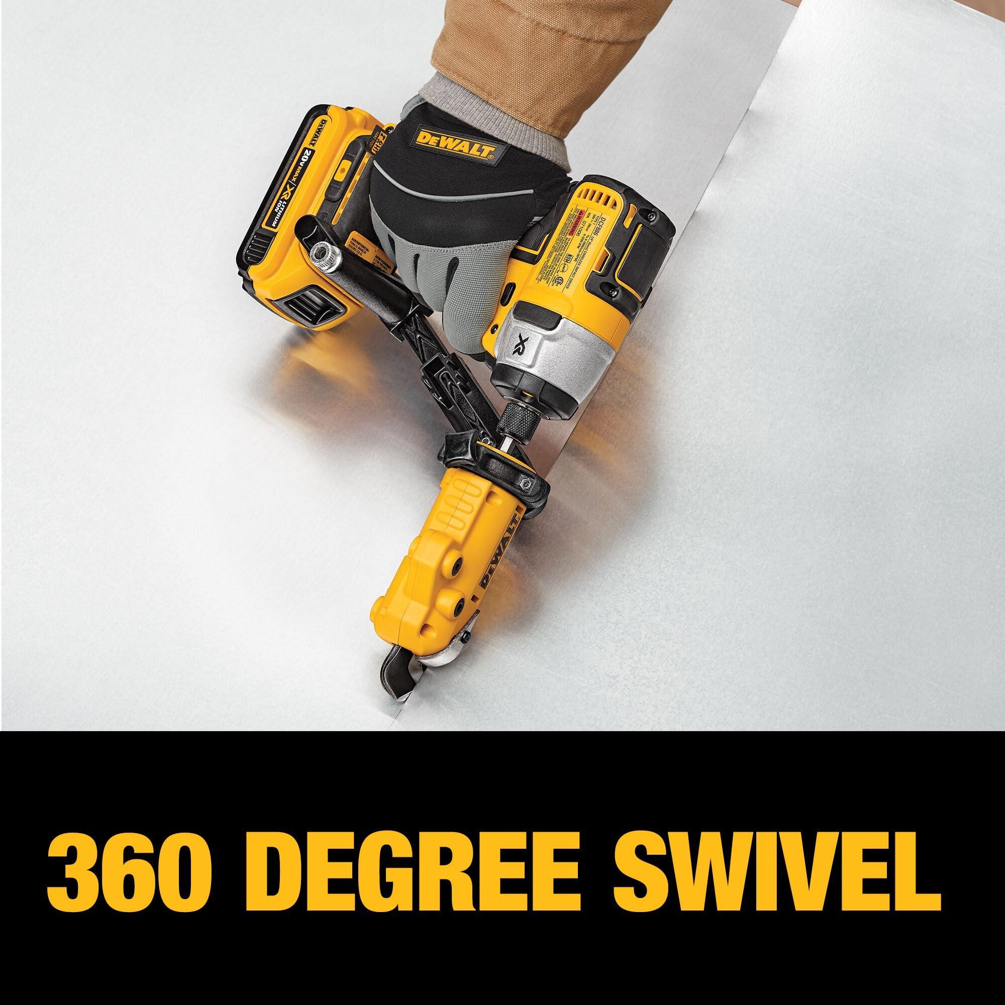 DEWALT Metal Shear/Cutter Drill Attachment, Impact Ready, 360 Degree Pivoting Head, Cuts 18GA Material (DWASHRIR)(Yellow, Black) - Image 9